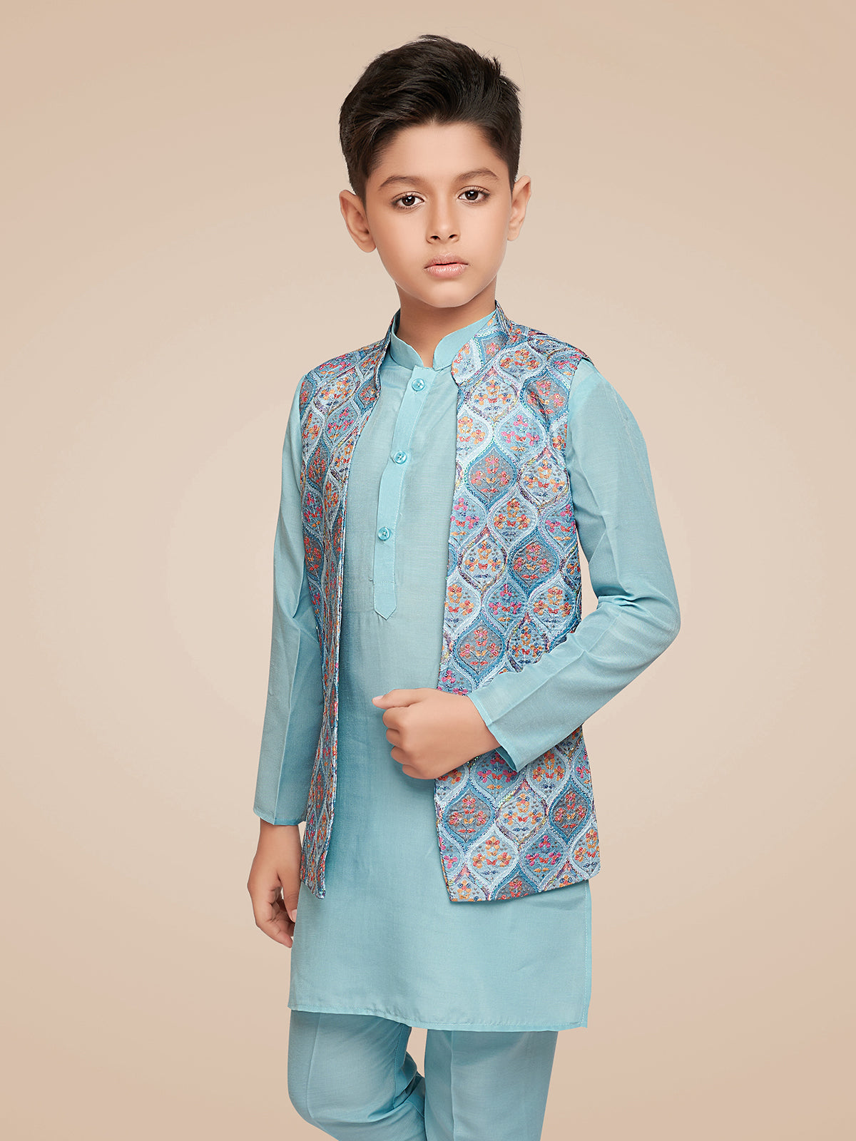 Latest silk sky blue waistcoat set