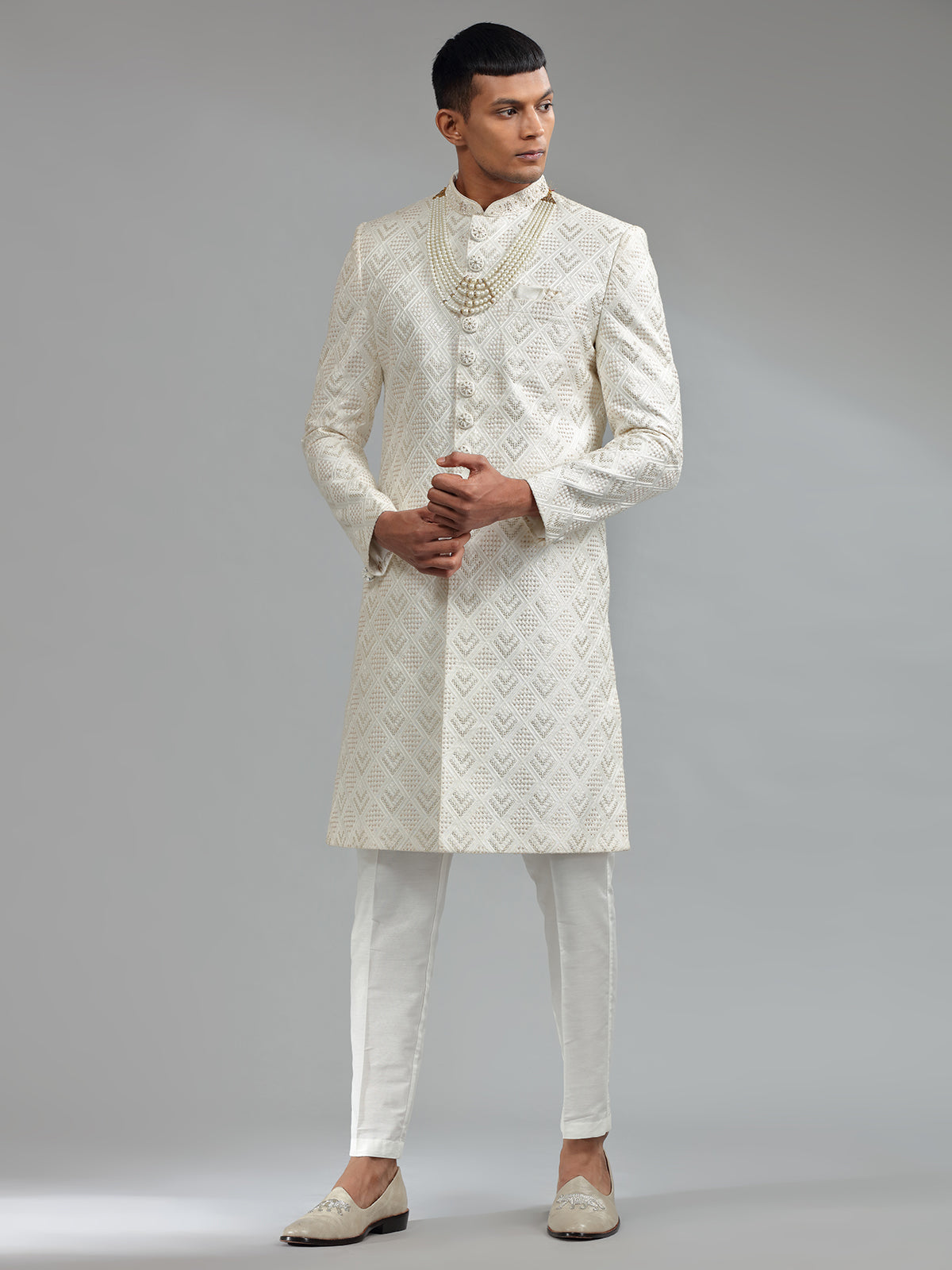 Latest white silk sherwani for groom