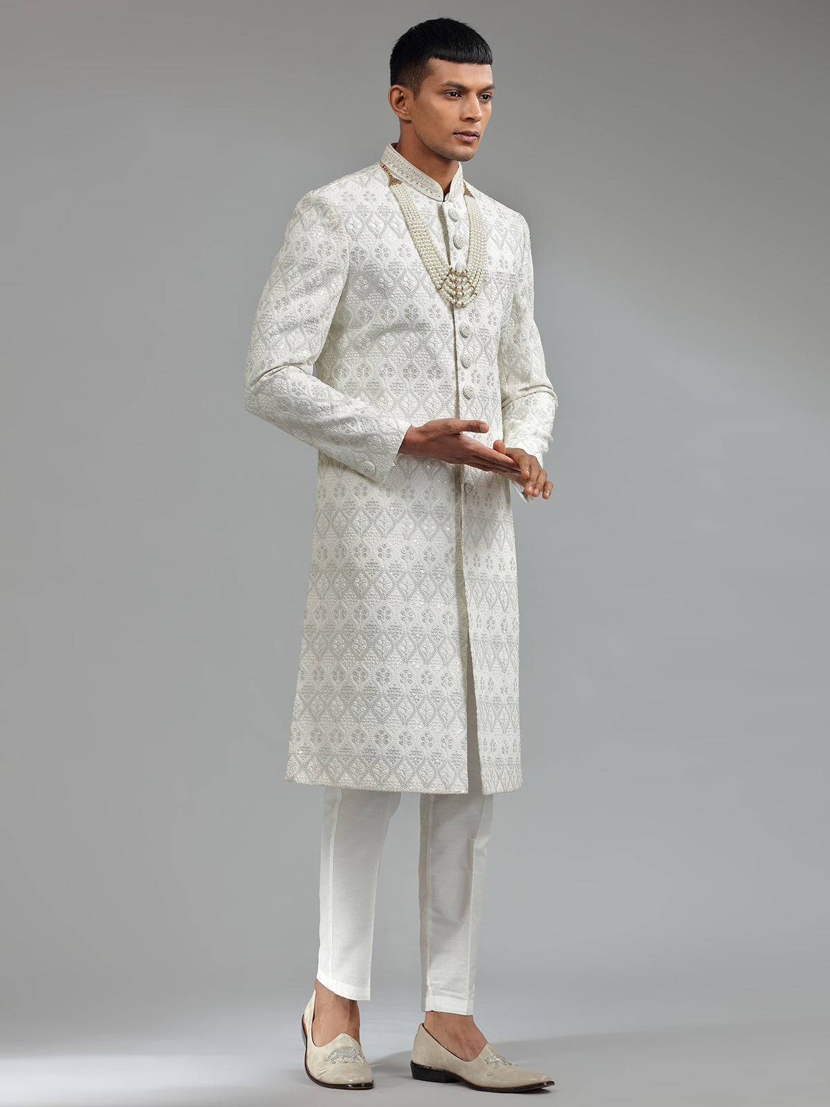 Latest white terry rayon sherwani