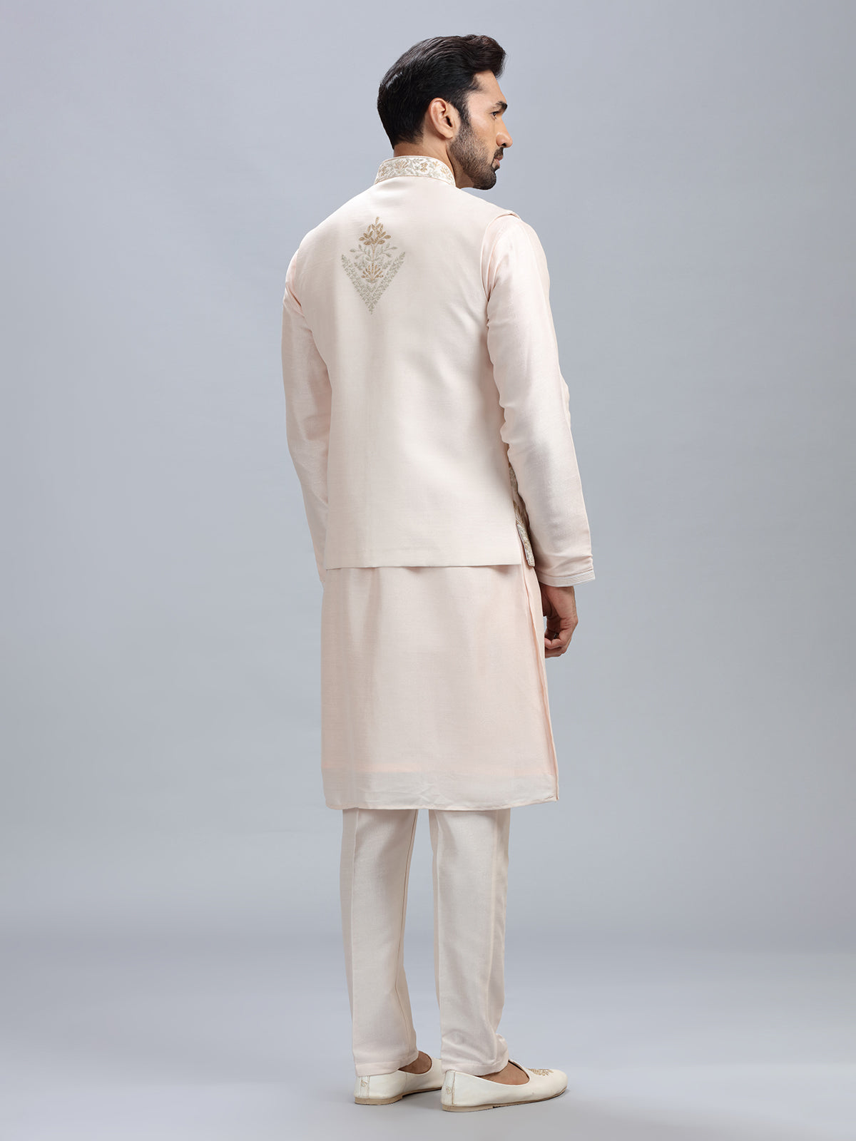 Light peach silk waistcoat set for men