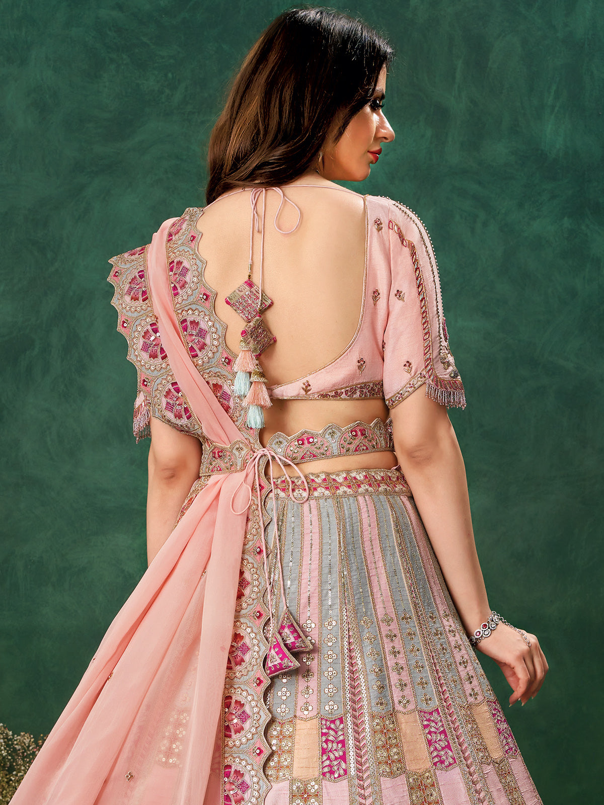 Light pink raw silk lehenga choli for wedding wear