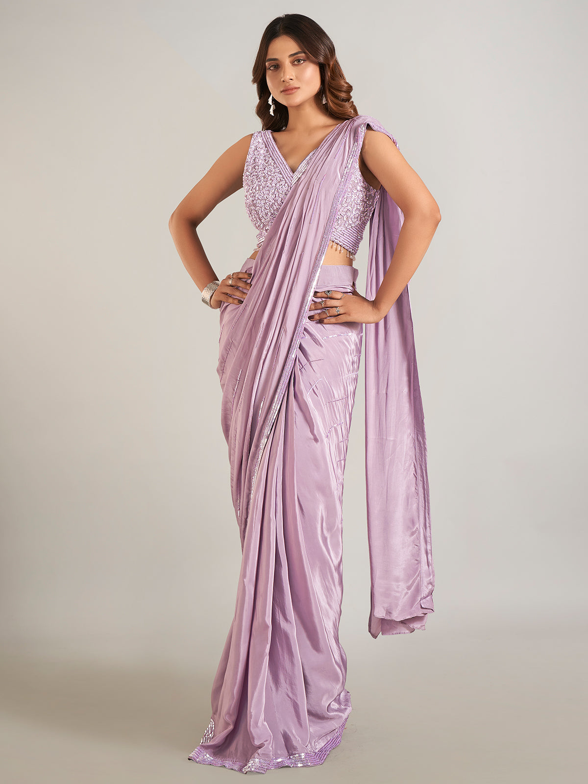 Light purple satin party wearsaree