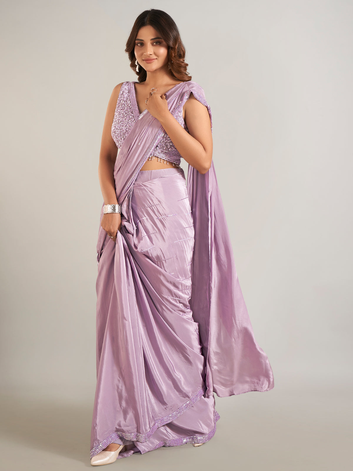 Light purple satin party wearsaree