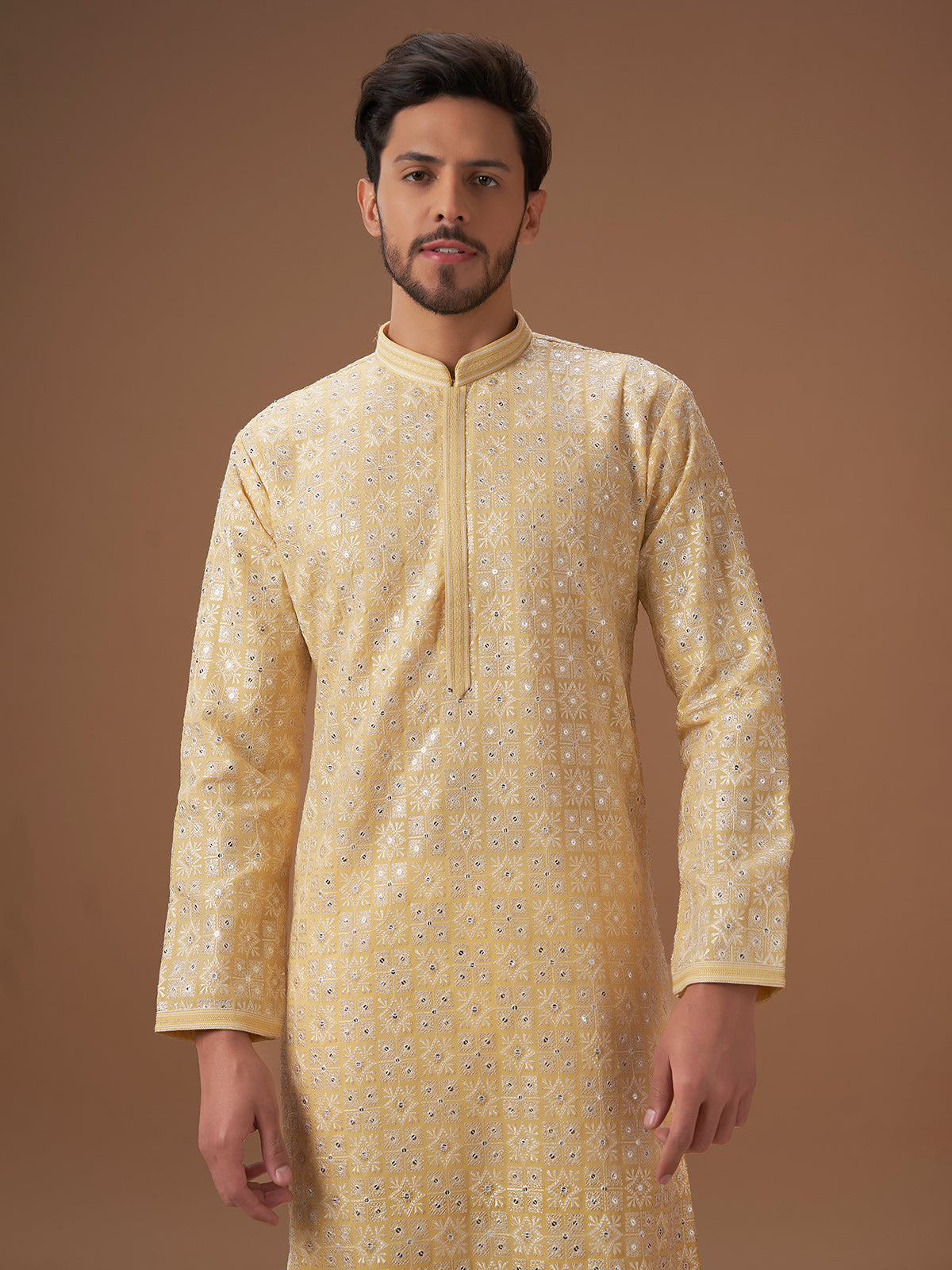 Light yellow embroidery kurta suit