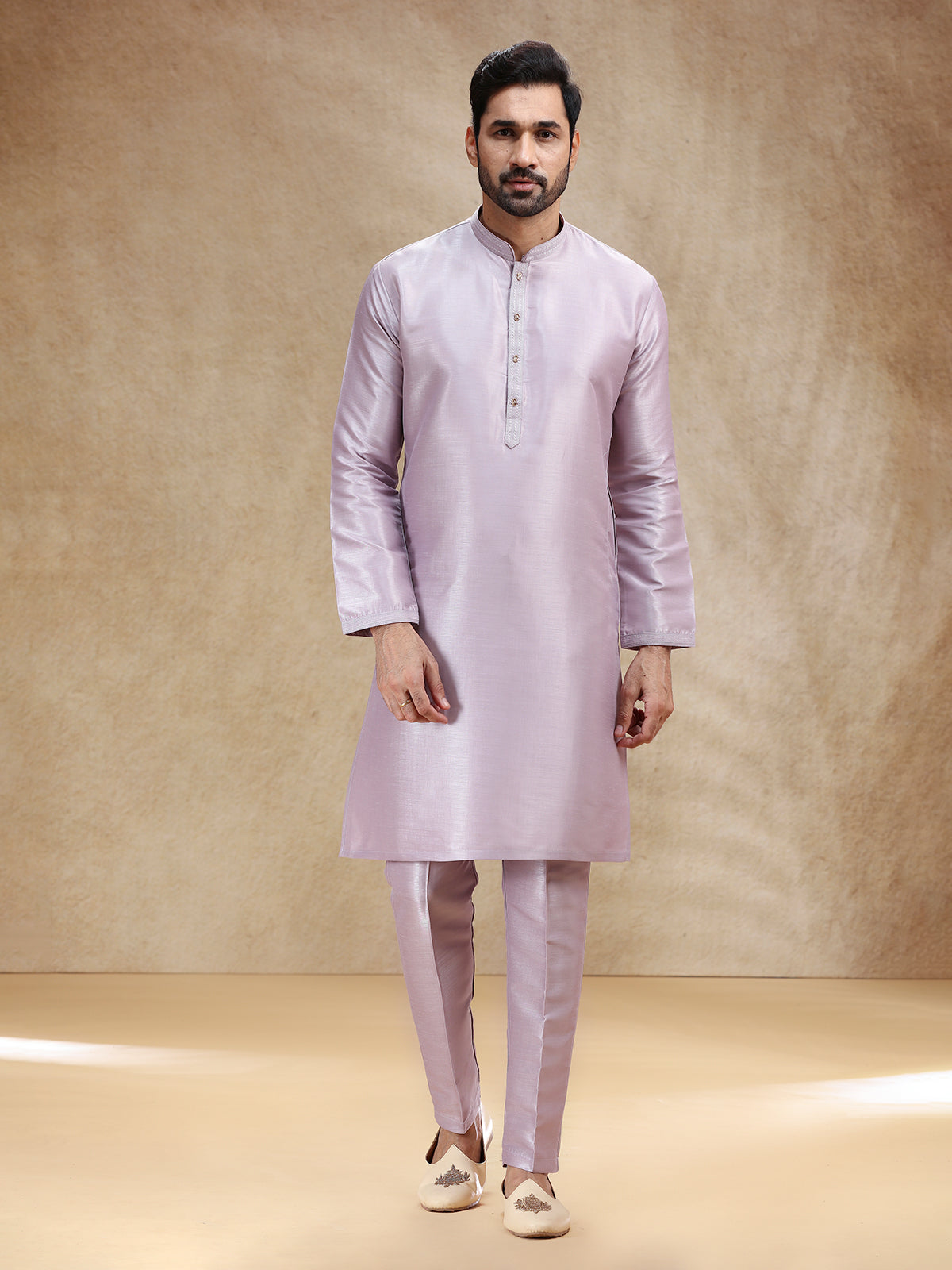 Lilac purple cotton silk kurta pajama for men