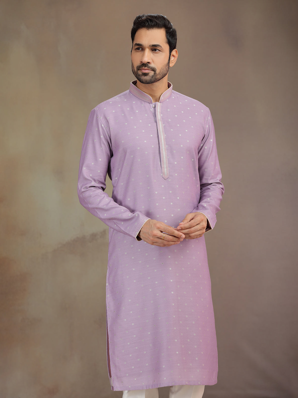 Lilac purple silk kurta pajama with zari work