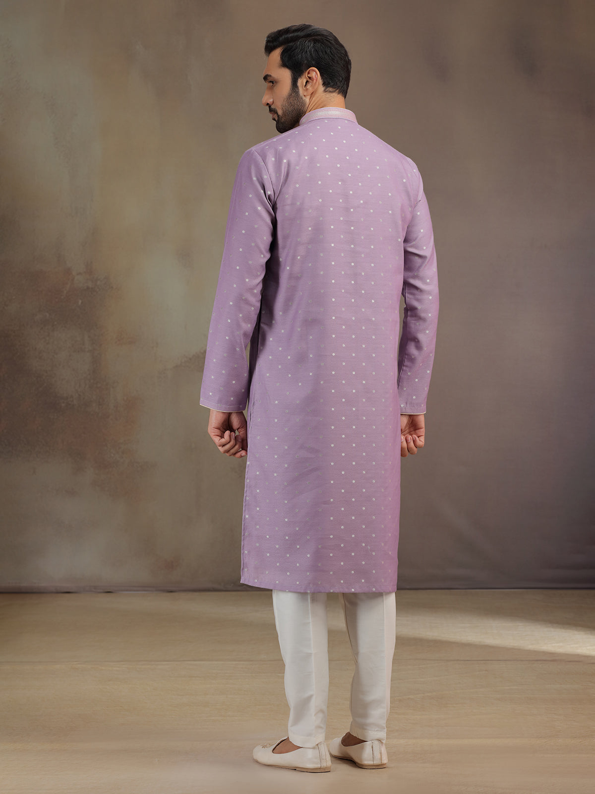 Lilac purple silk kurta pajama with zari work