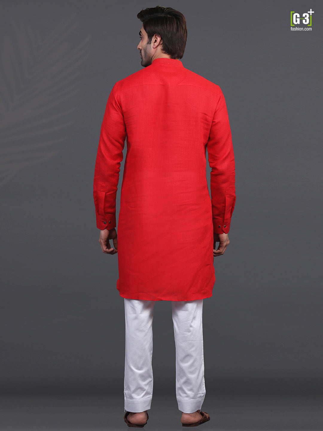 Linen red full sleeve kurta suit
