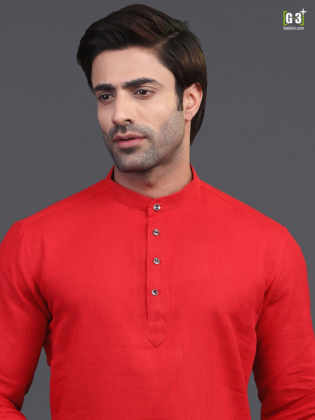Linen red full sleeve kurta suit