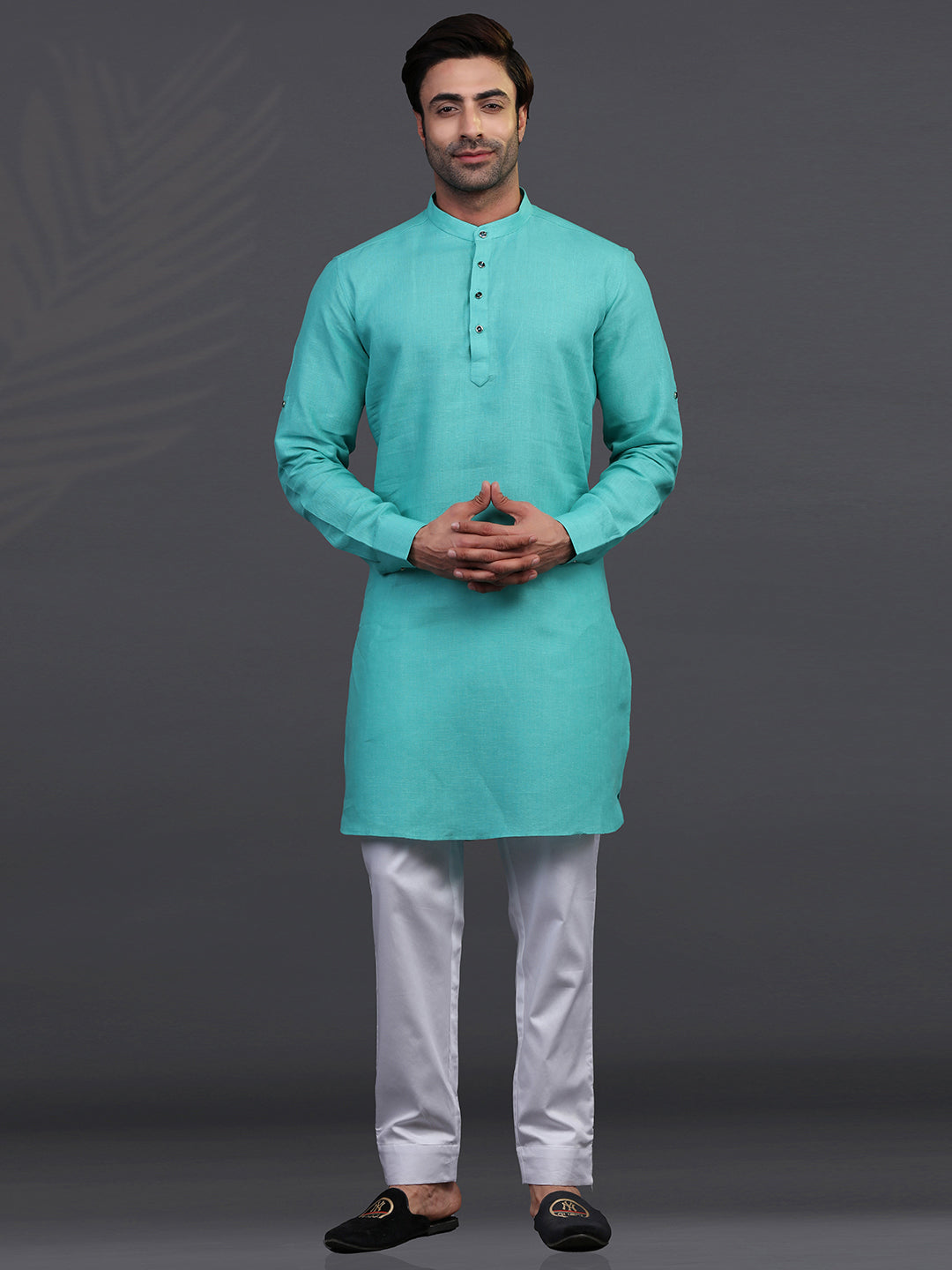 Linen aqua festive kurta suit