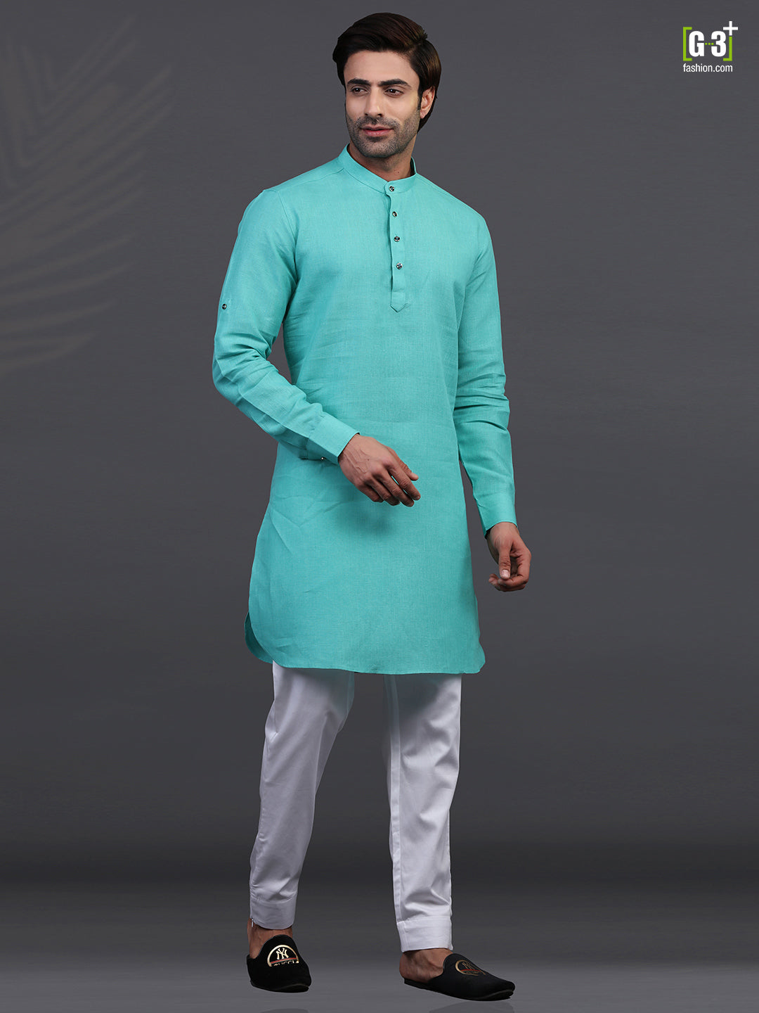 Linen aqua festive kurta suit