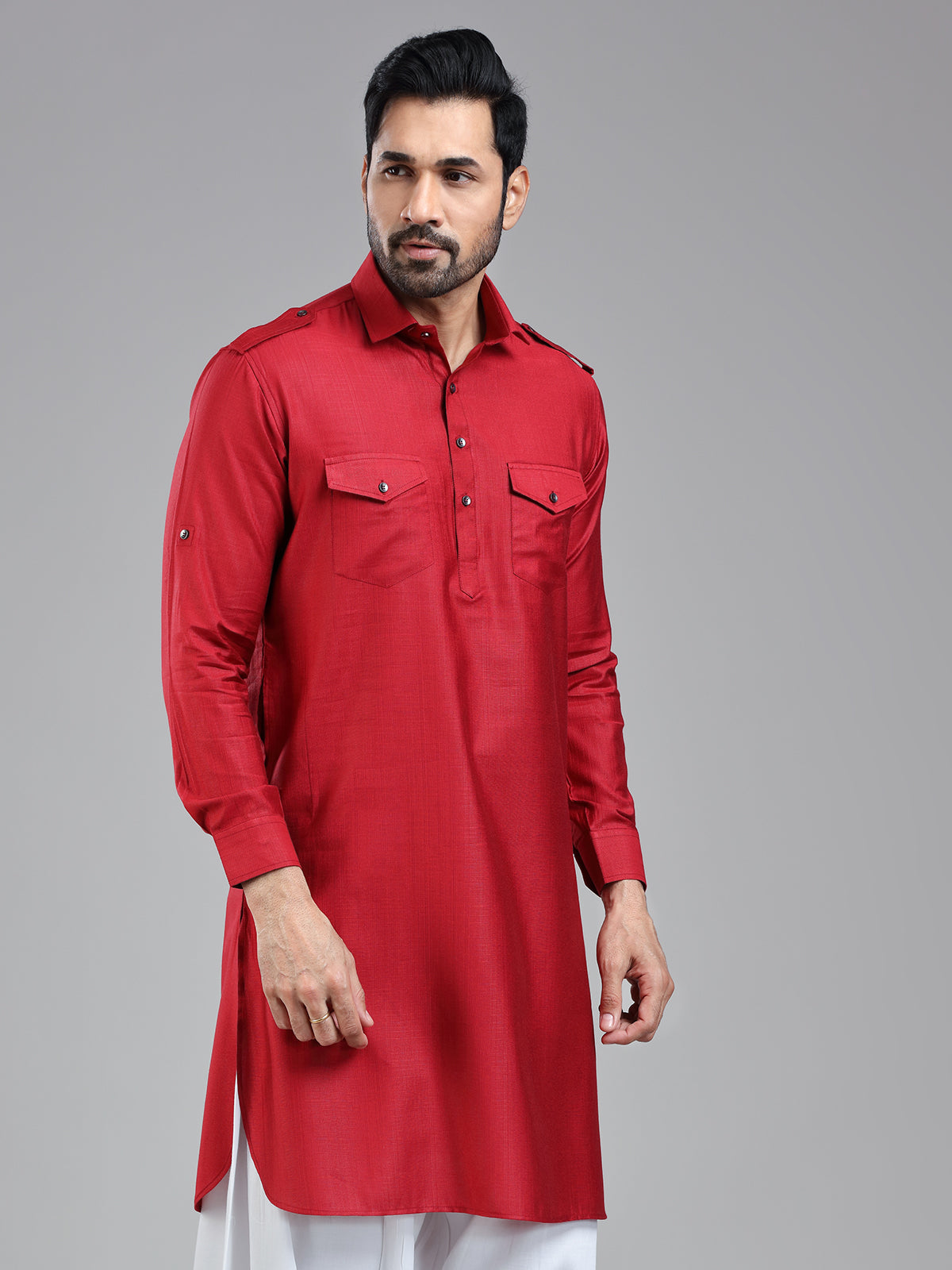 Luxurious presenting dark red mens pathani kurta