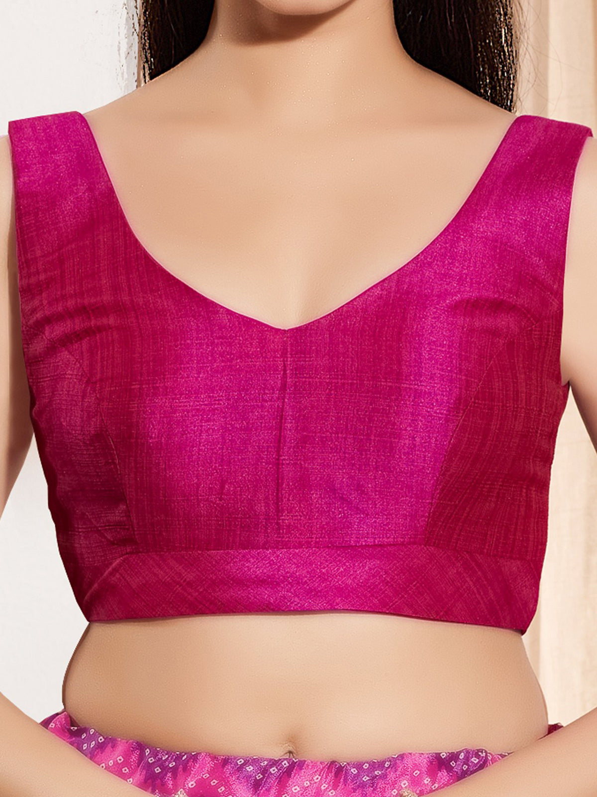 Magenta round neck mulburry silk wedding blouse