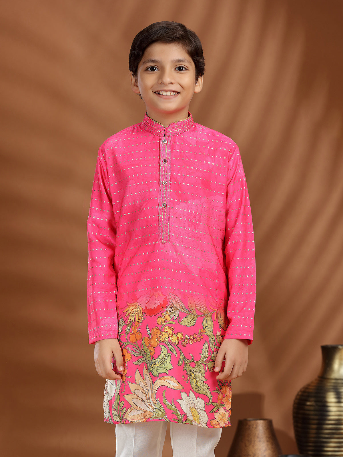Magenta silk kurta pajama for festival