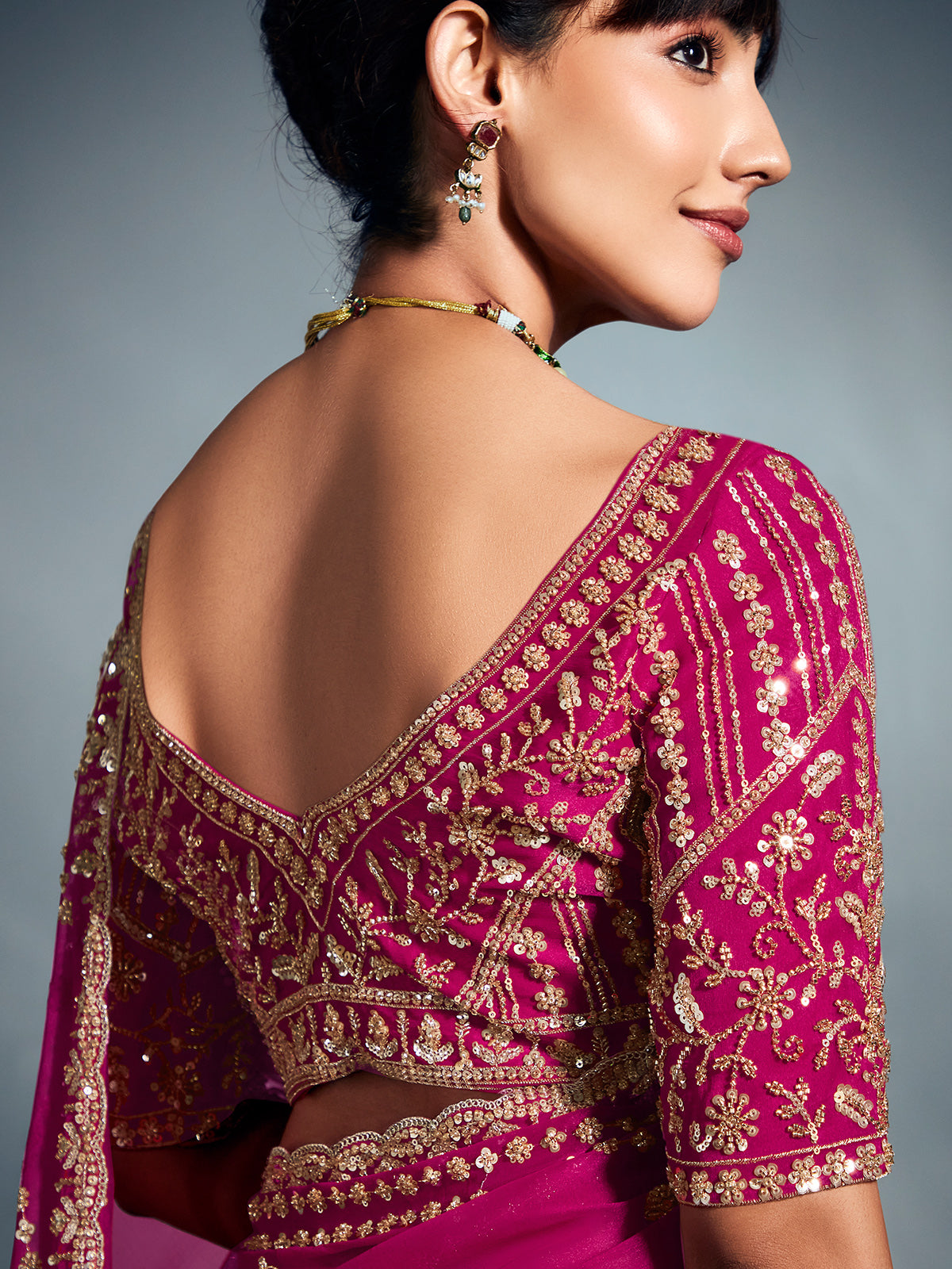 Magenta tissue organza festive saree
