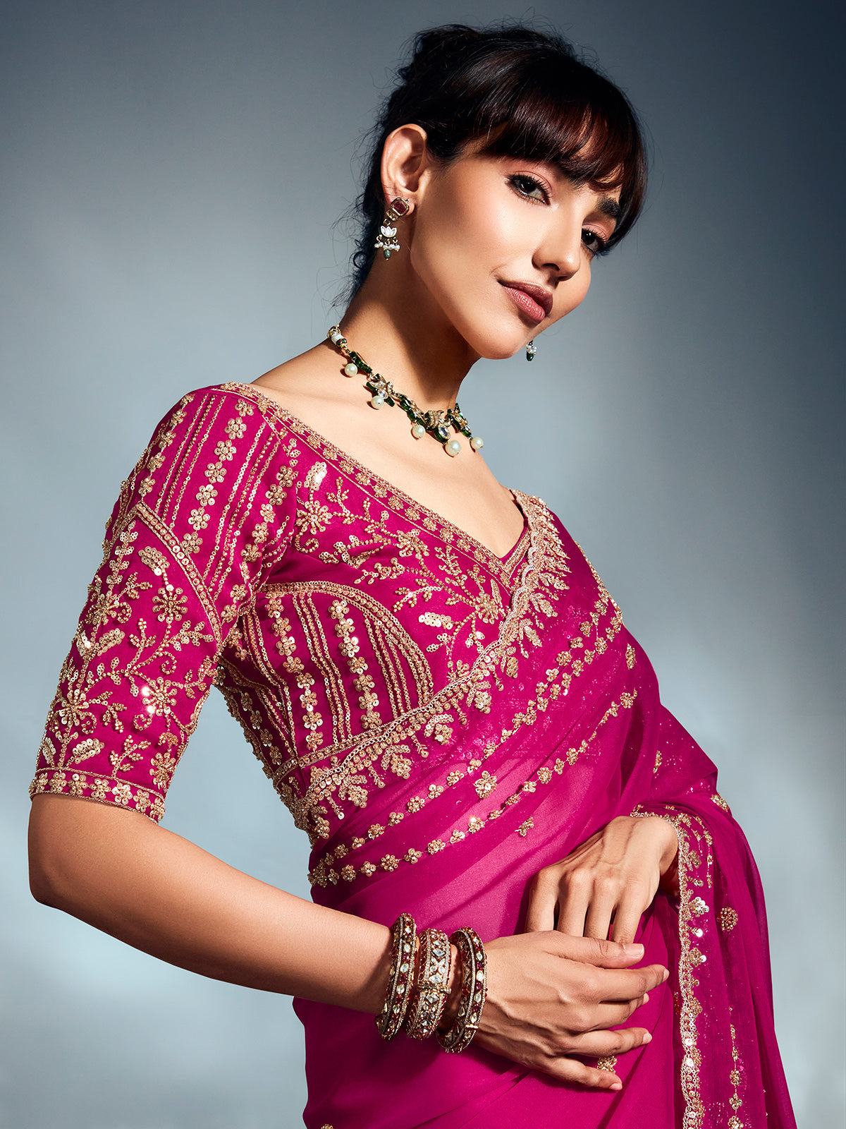 Magenta tissue organza festive saree