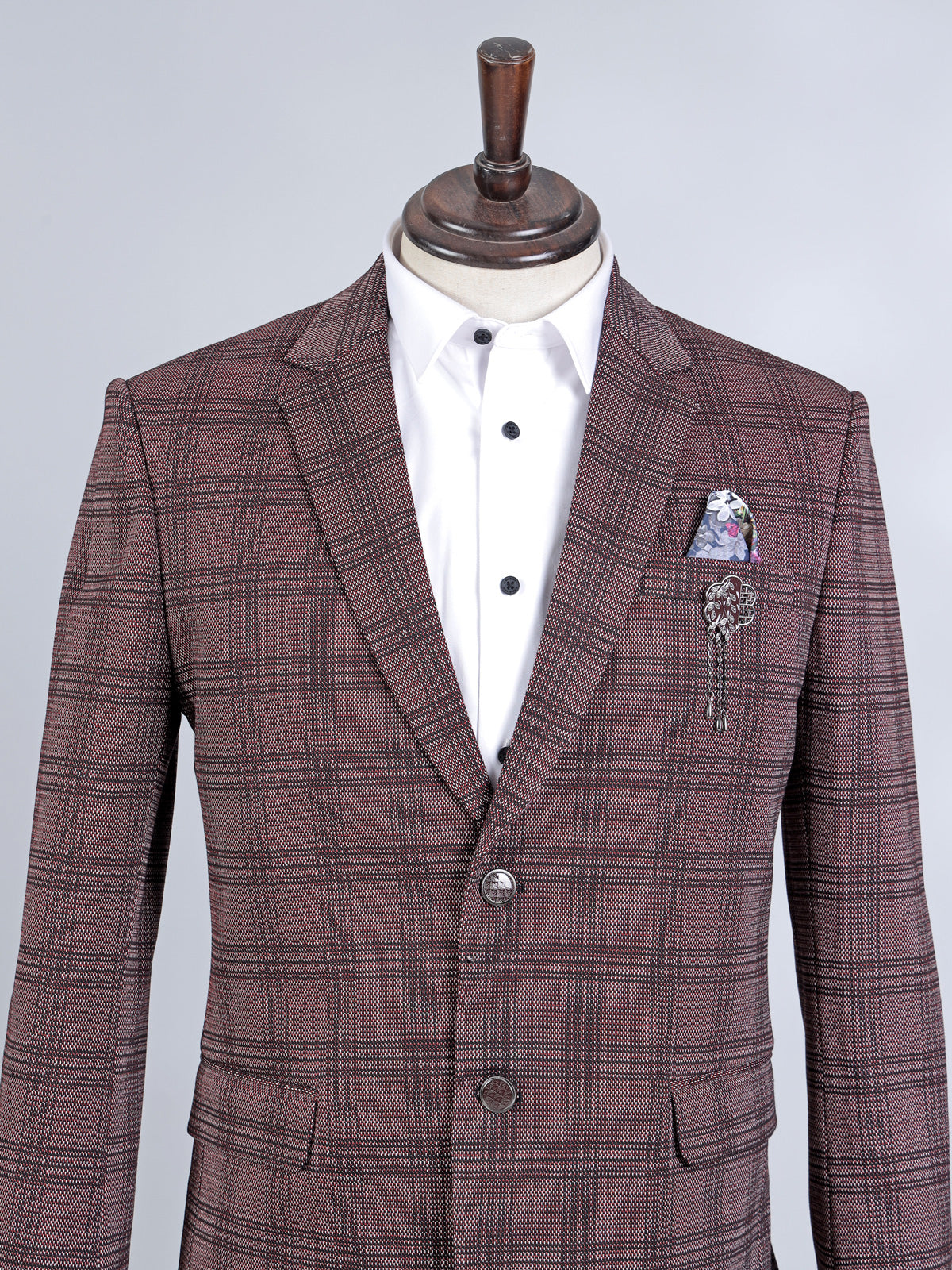 Maroon cotton textured blazer for party