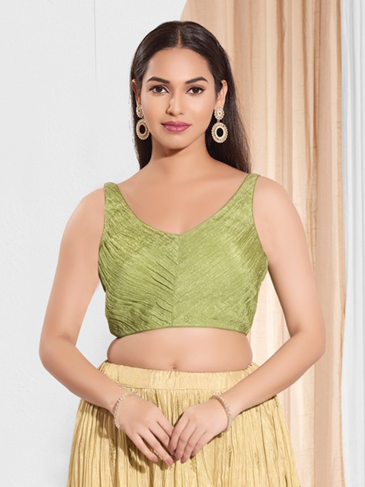 Mehendi green tissue silk sweetheart neck blouse
