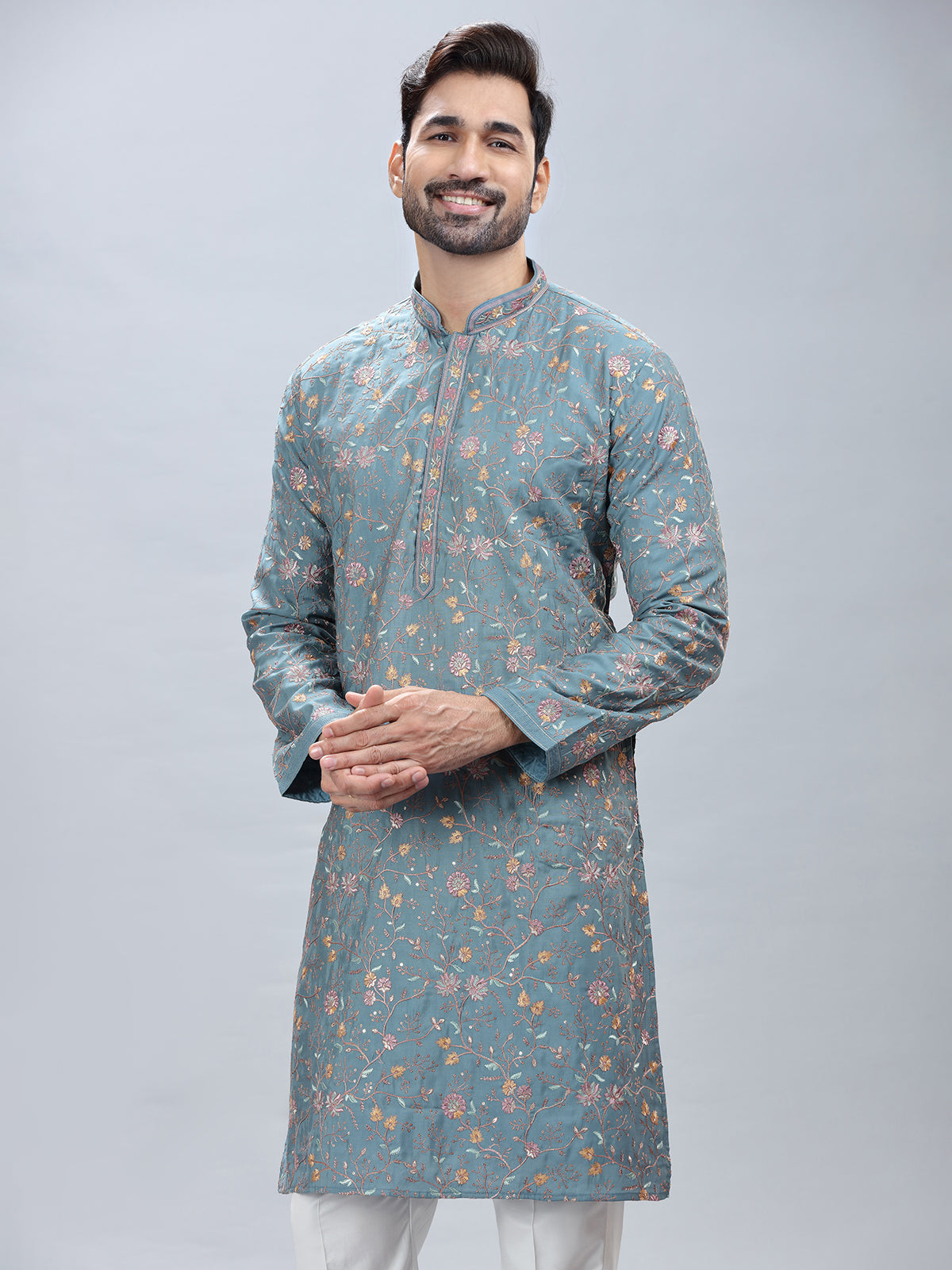 Mint blue festive wear kurta pajama for men
