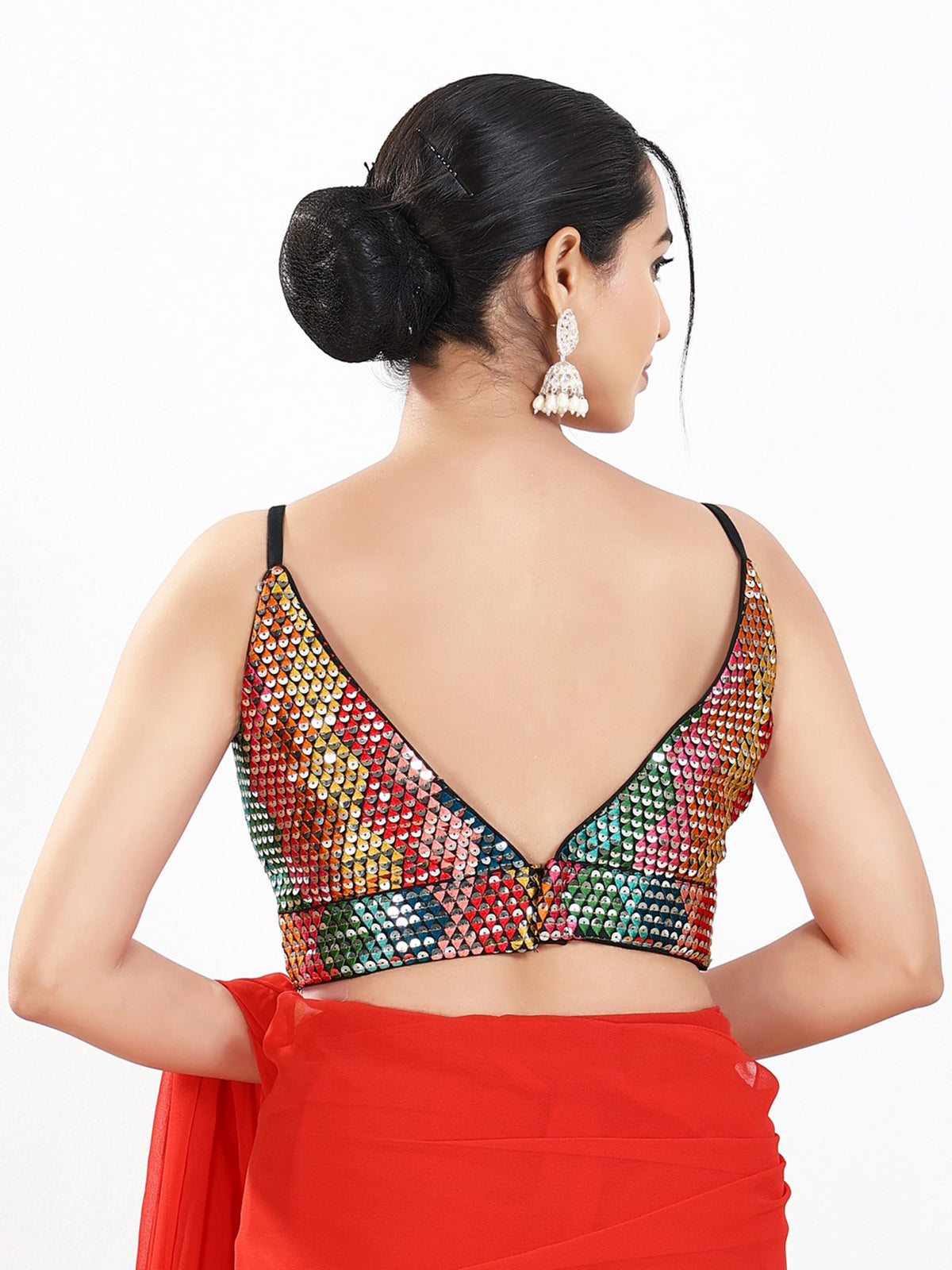 Multi color sequins V neck sleeveless party wear blouse