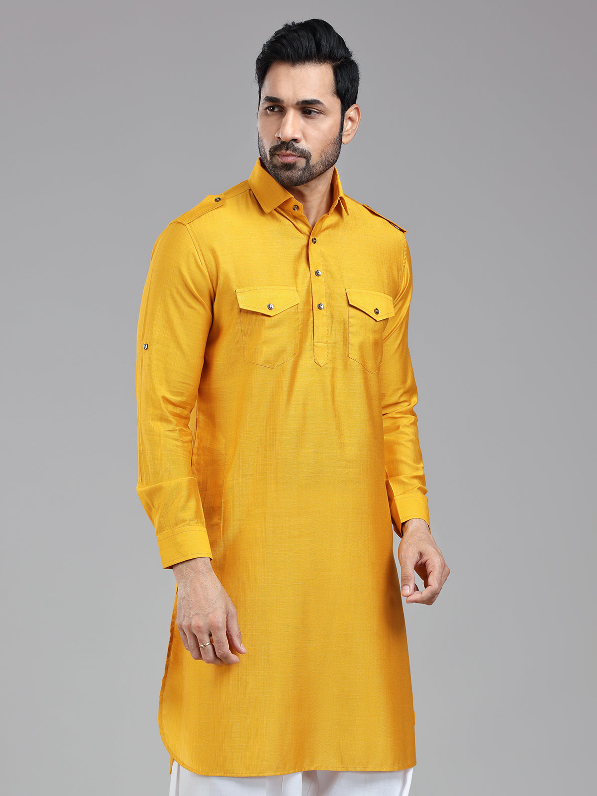 Mustard yellow mens pathani kurta