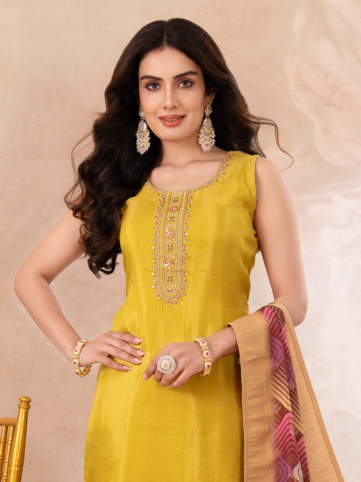 Mustard yellow silk salwar suit for festival