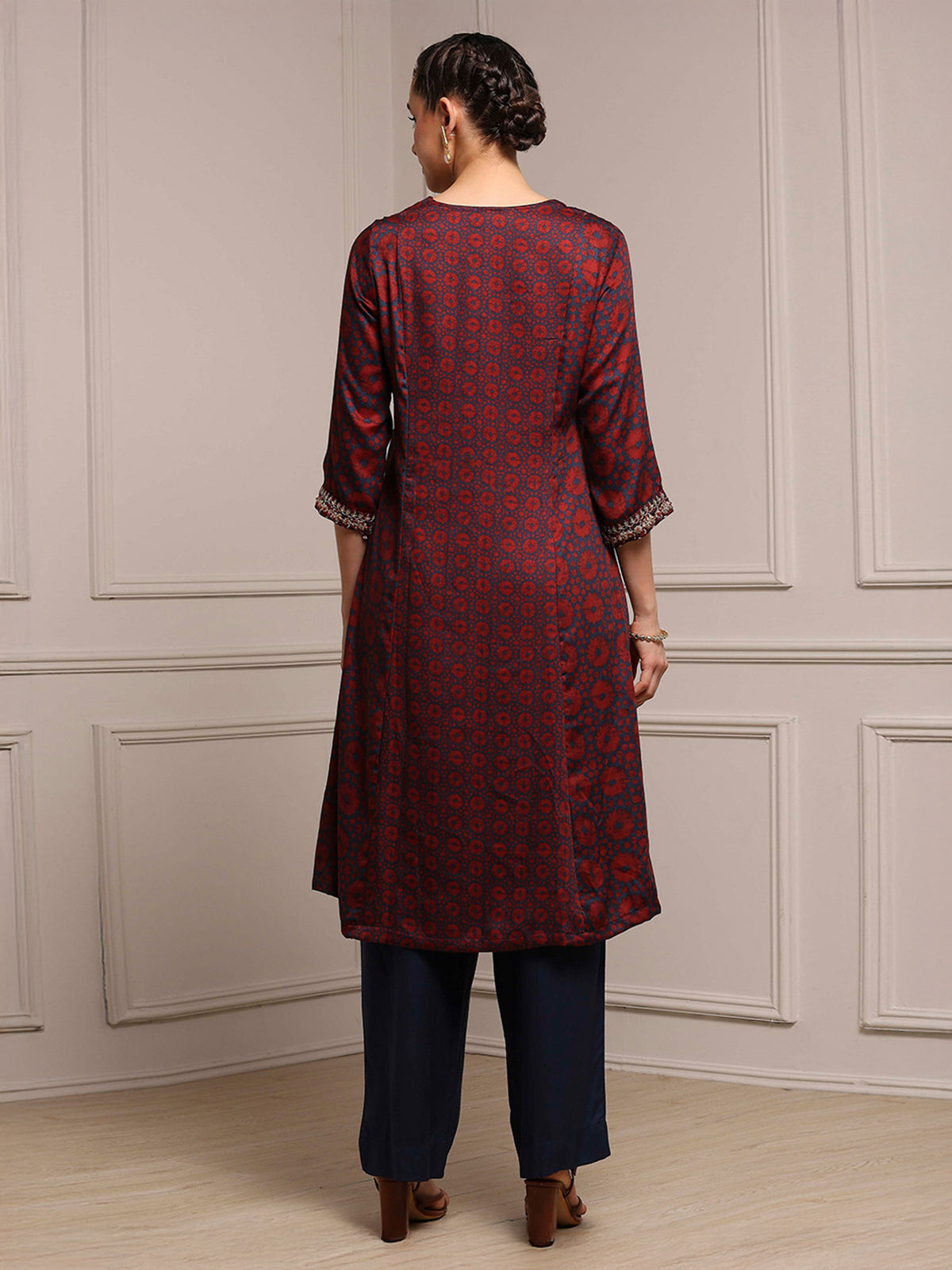 Navy and maroon cotton silk kurti set