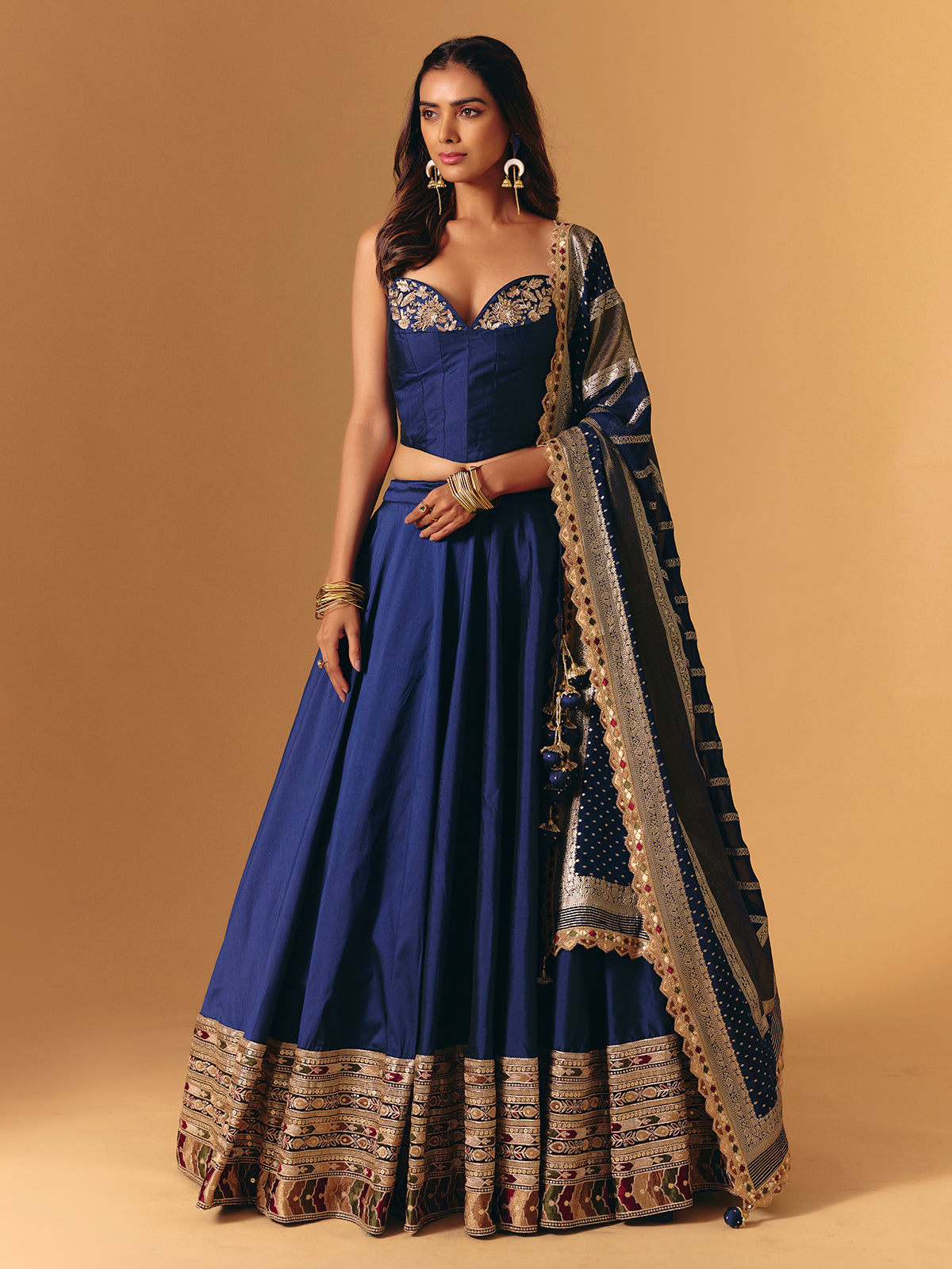 Navy silk zardosi designer lehenga choli