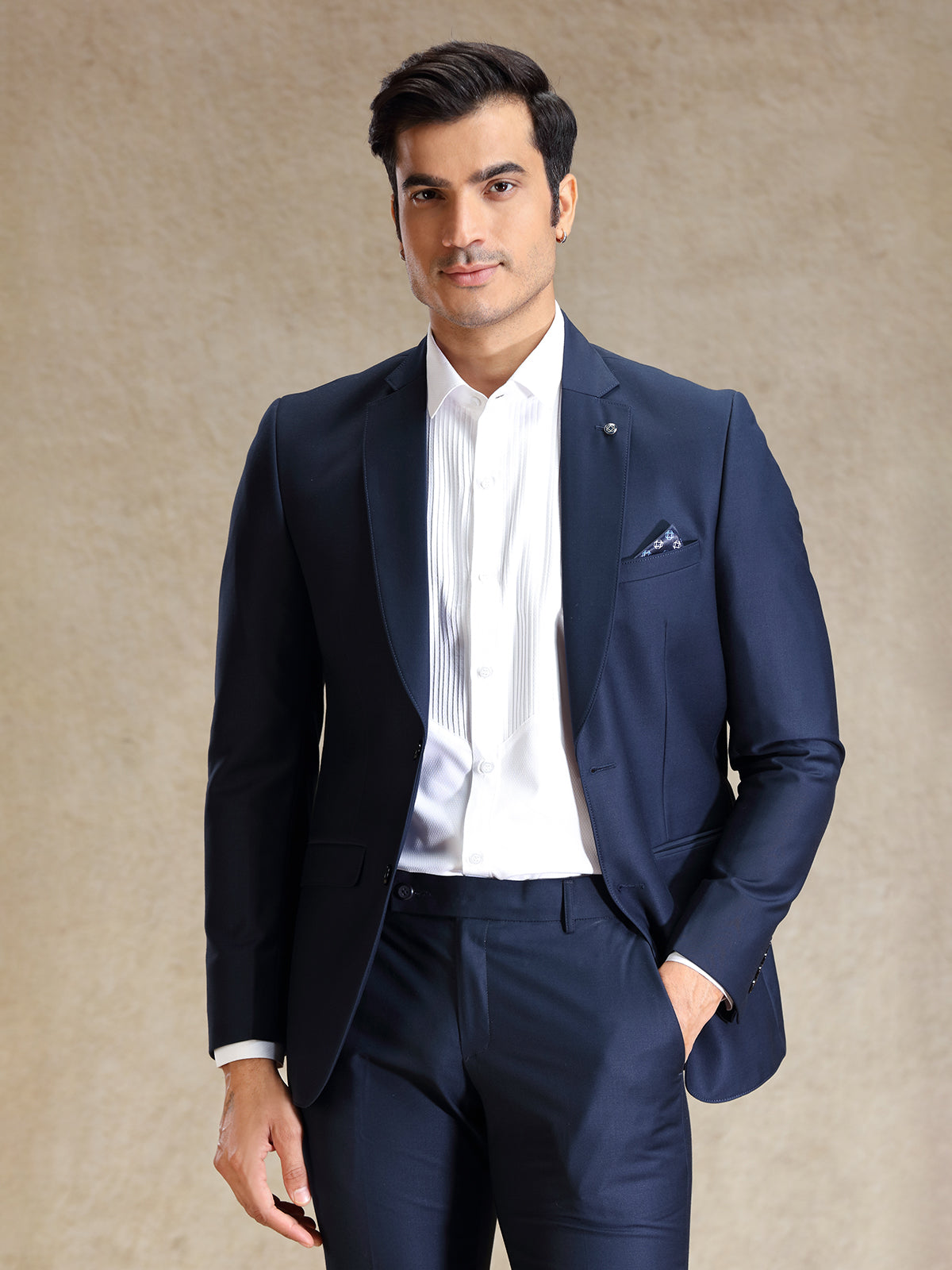 Navy terry rayon notch lapel blazer