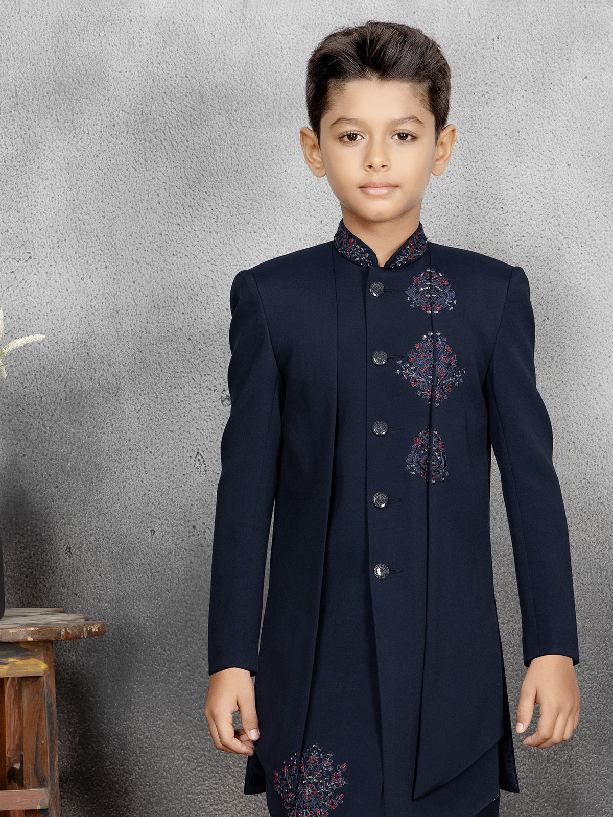 Navy wedding indowestern in terry rayon