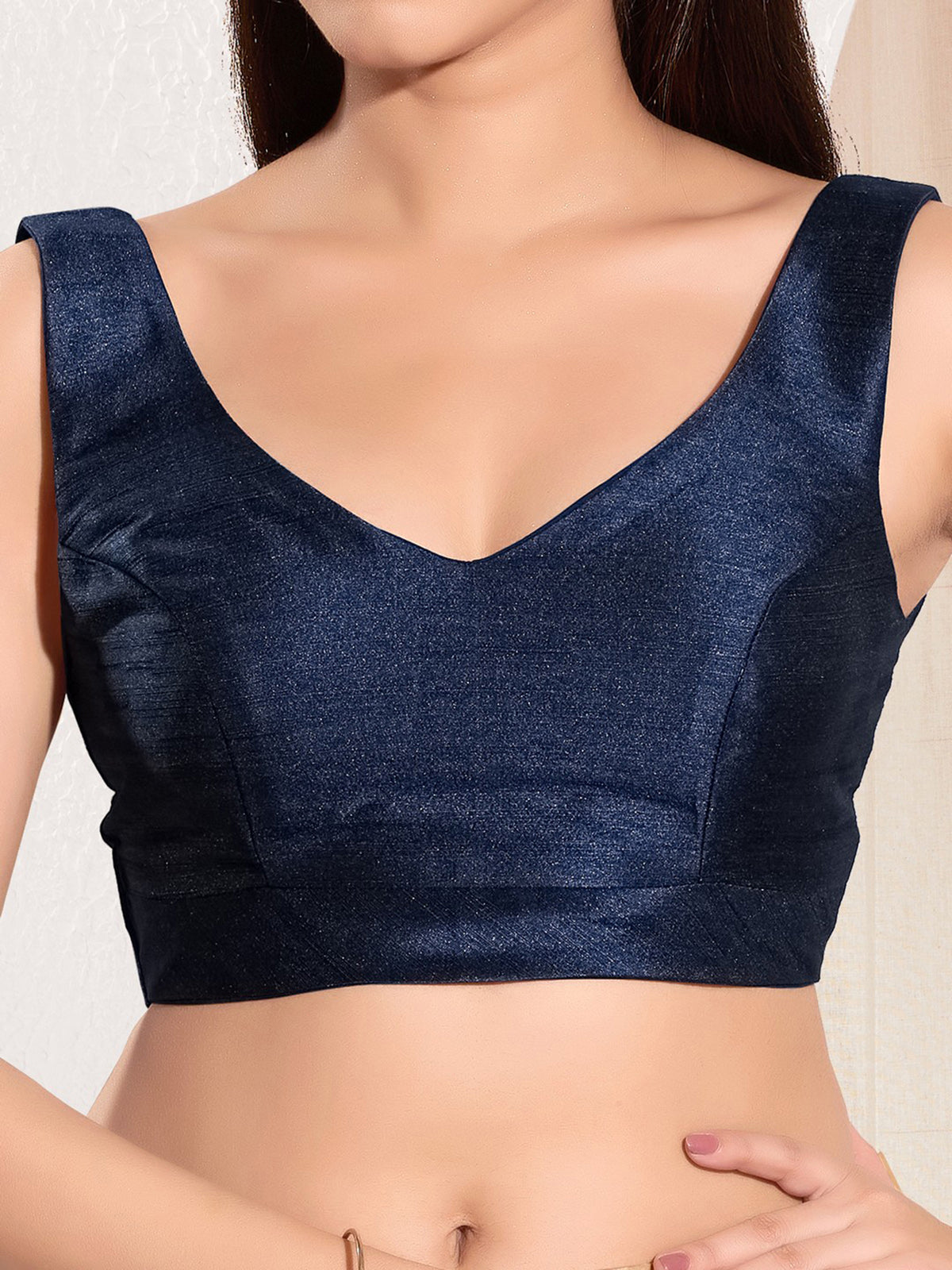 Navy zari worked ready made blouse in rich silk