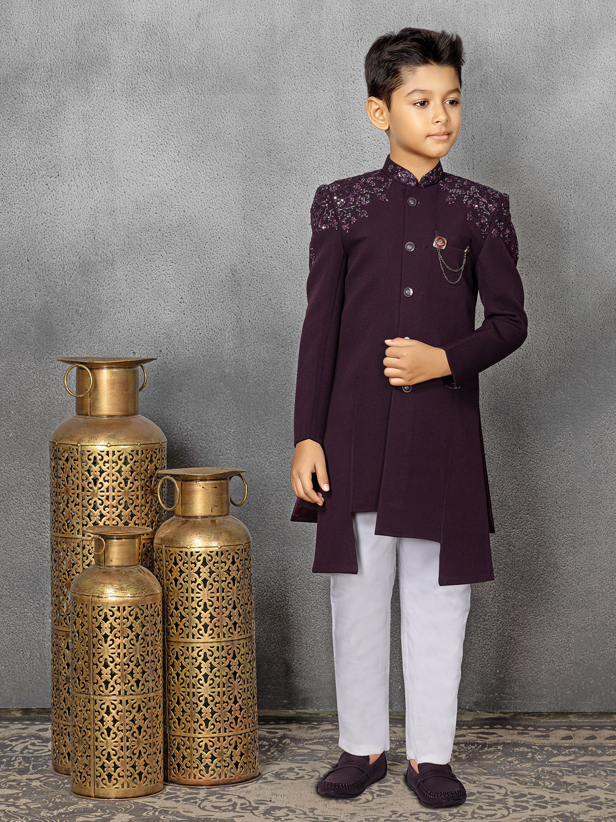 Newest wine terry rayon indowestern
