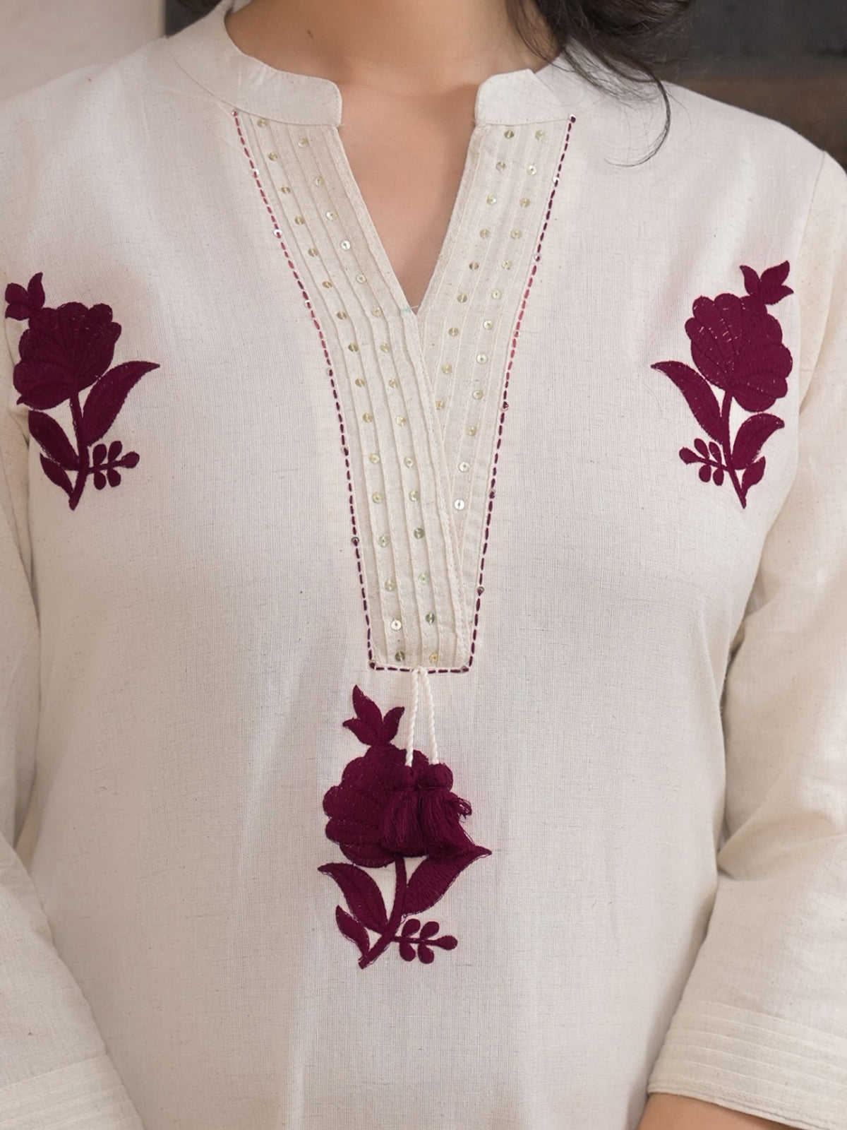 Off white cotton silk kurti palazzo set