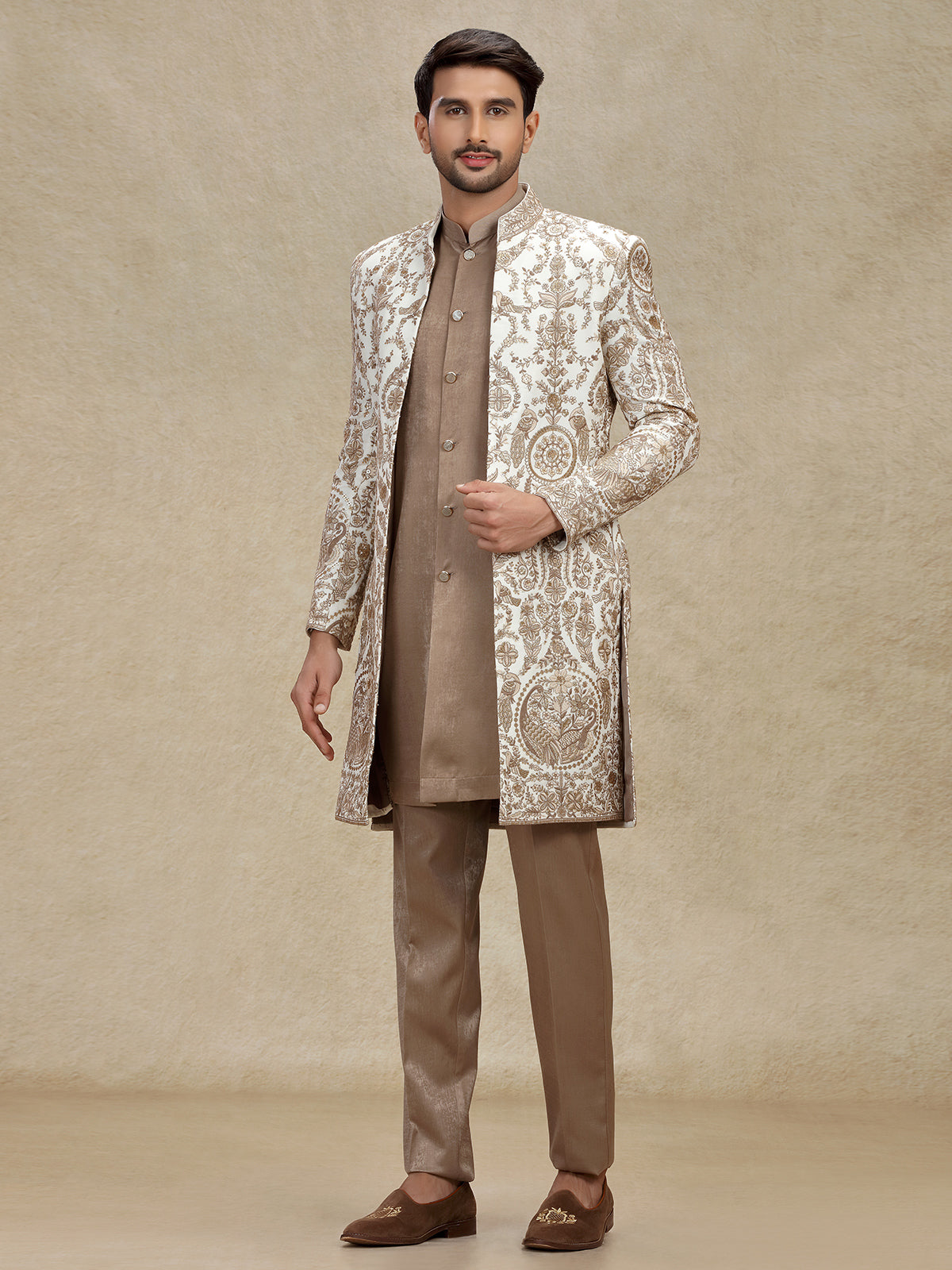 Off white indo western with dupatta and embroidery