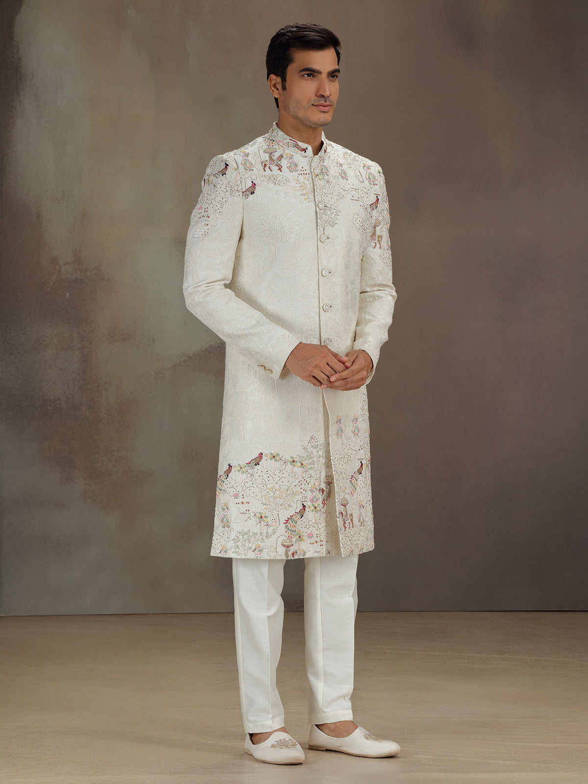 Off white peacock motif indo western