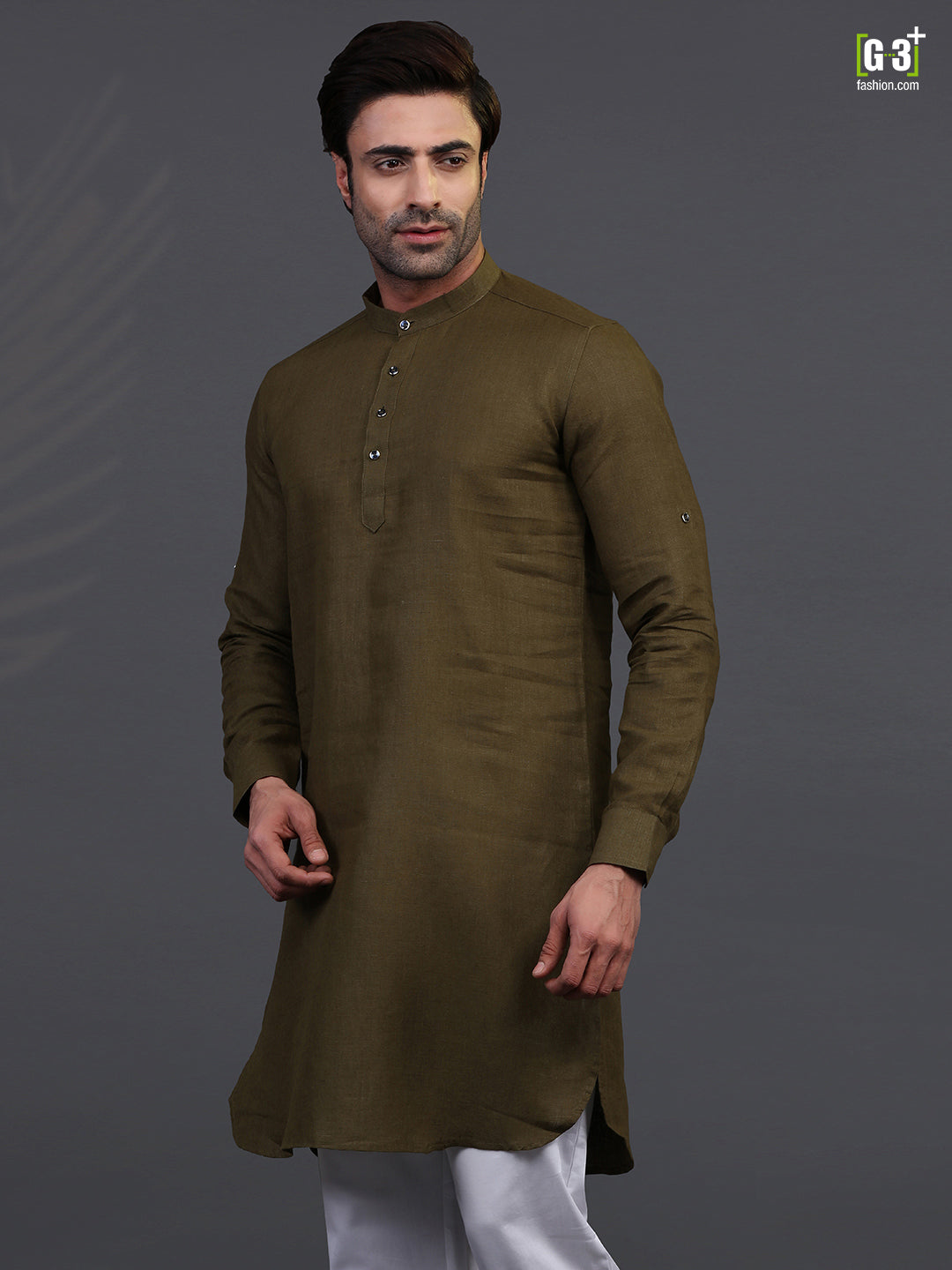Olive linen kurta for festive days