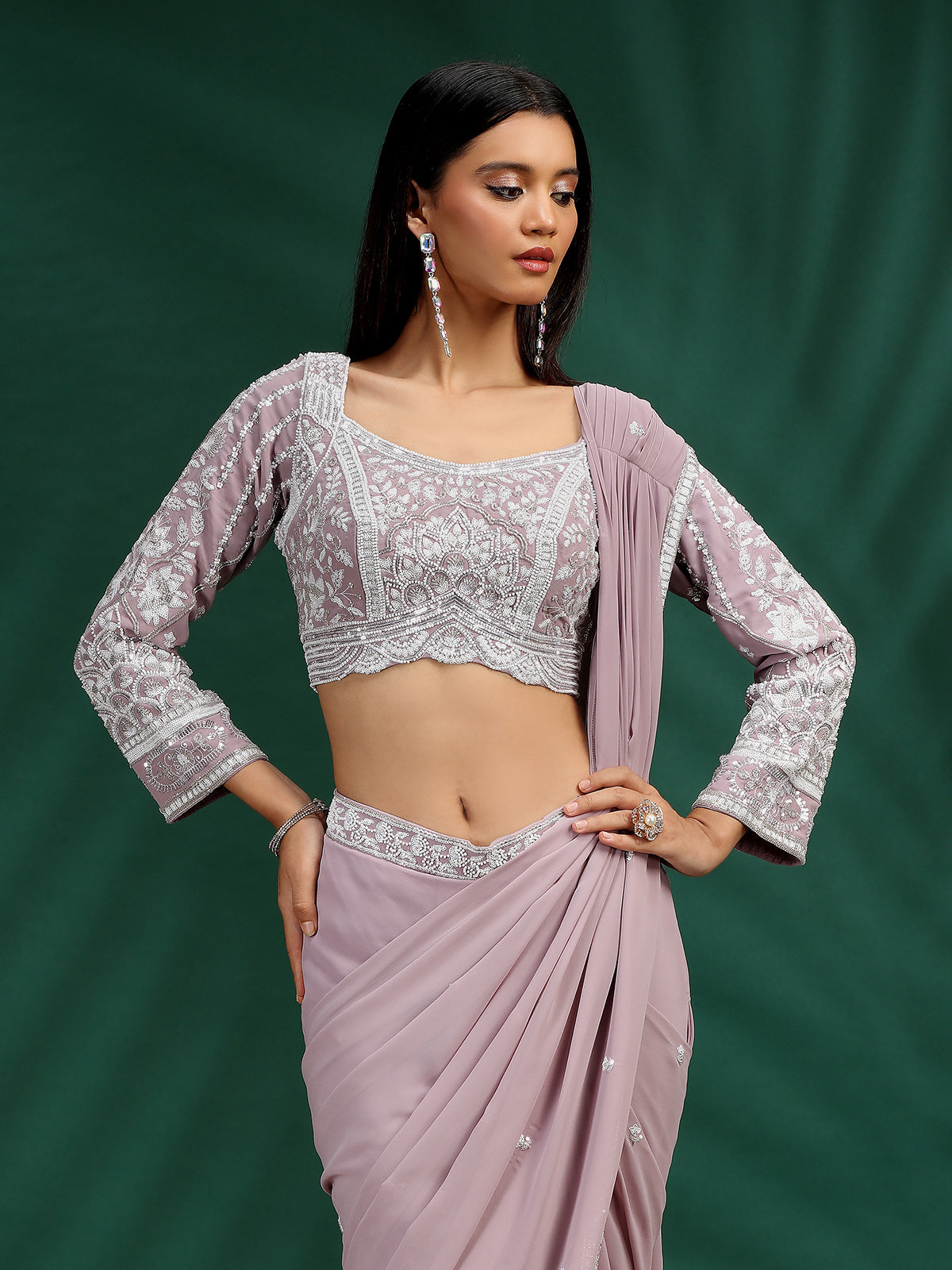Onion pink georgette ready to wear saree for party