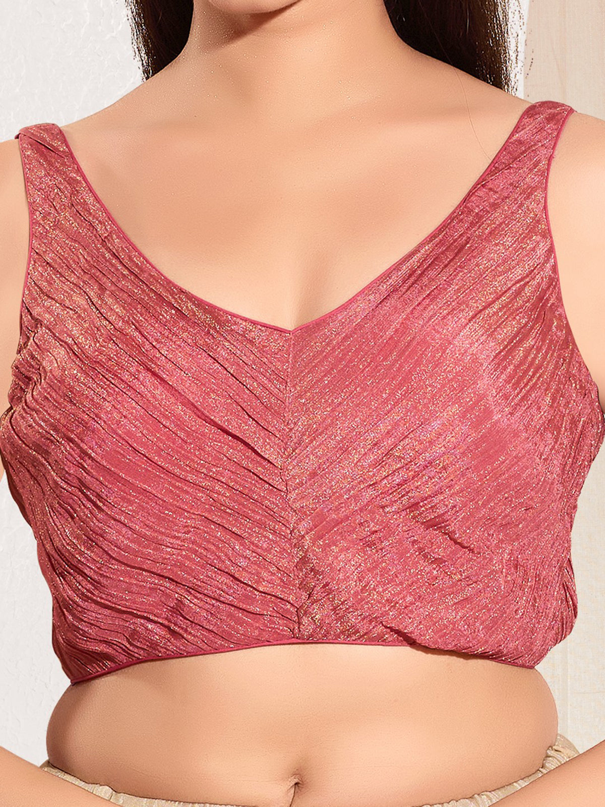 Onion pink tissue silk sleeveless sweetheart neck blouse