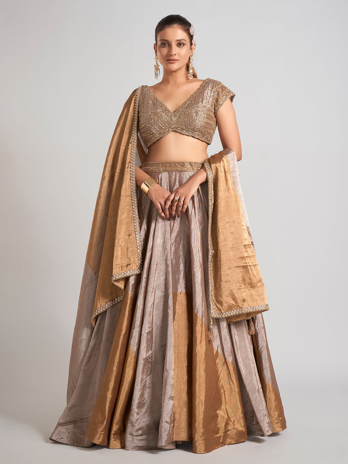 Pastel beige silk lehenga choli with elegant dupatta