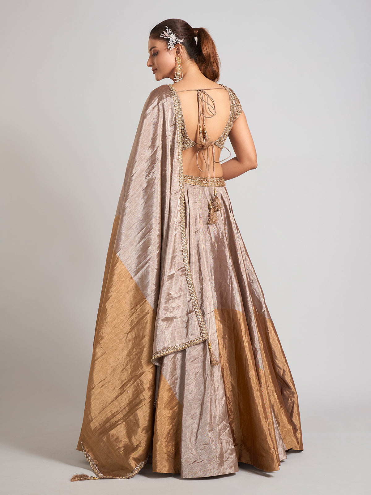 Pastel beige silk lehenga choli with elegant dupatta