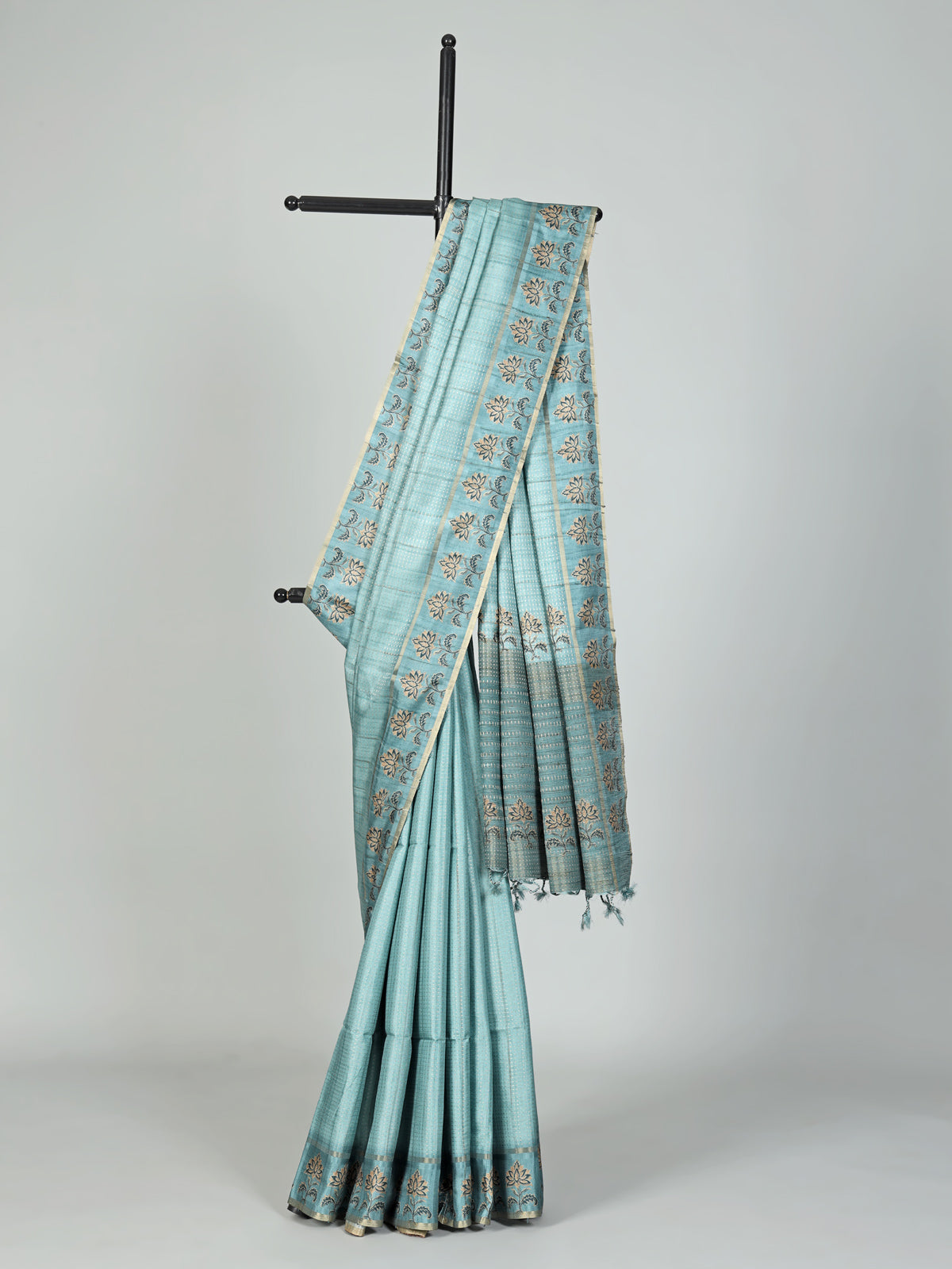 Pastel blue semi cotton silk zari weaving saree