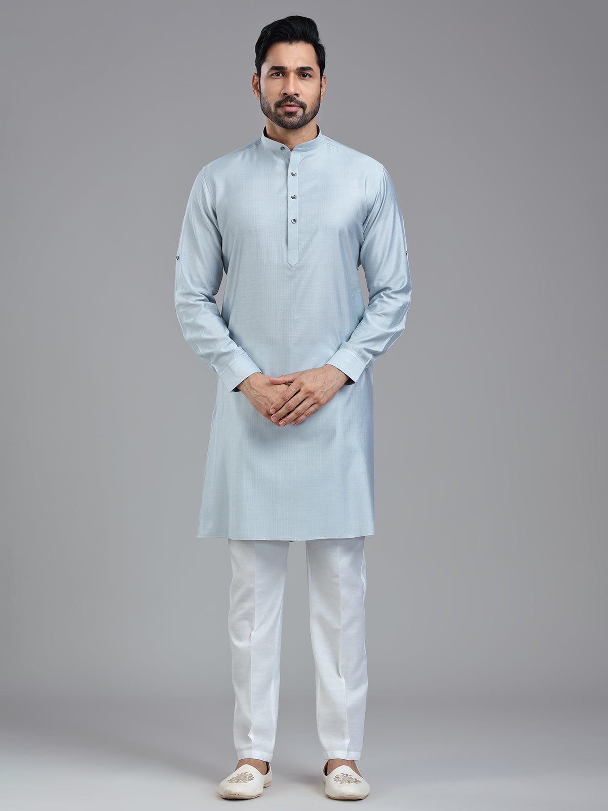 Pastle blue sober festive wear kurta pajama for men