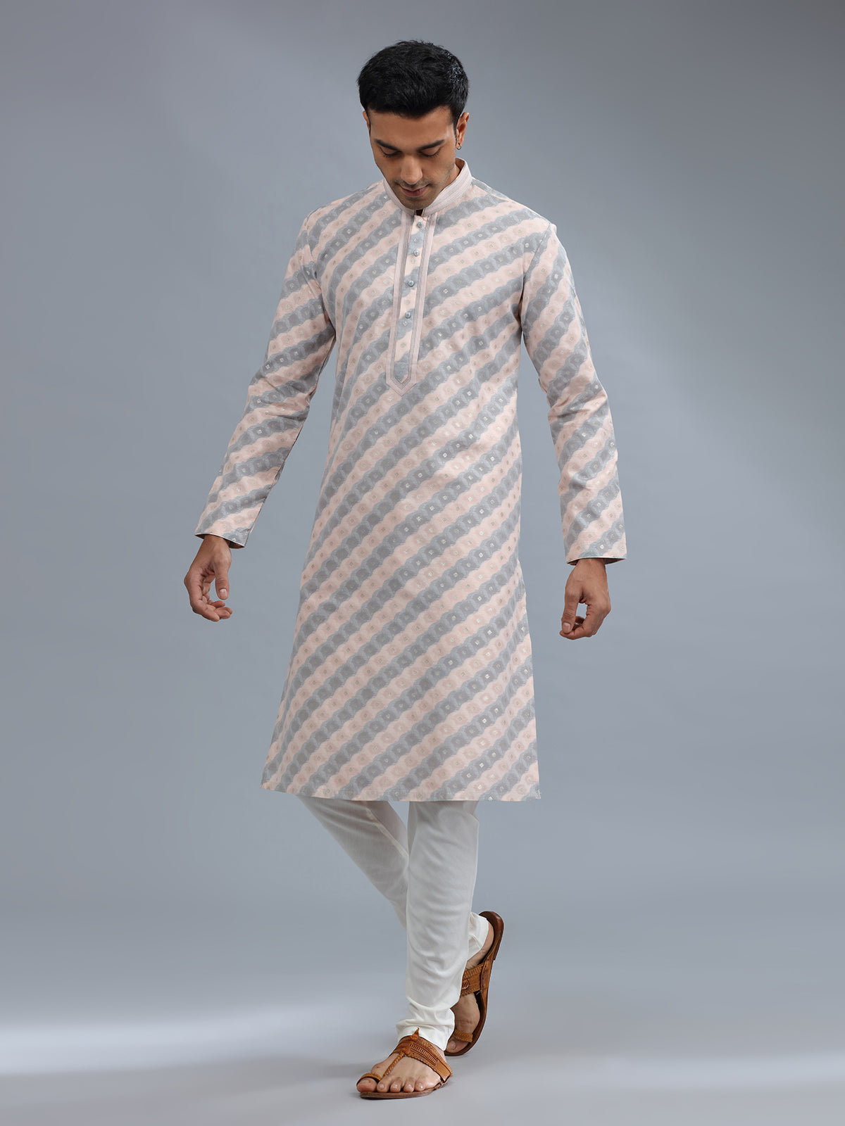 Peach and grey stripe kurta pajama
