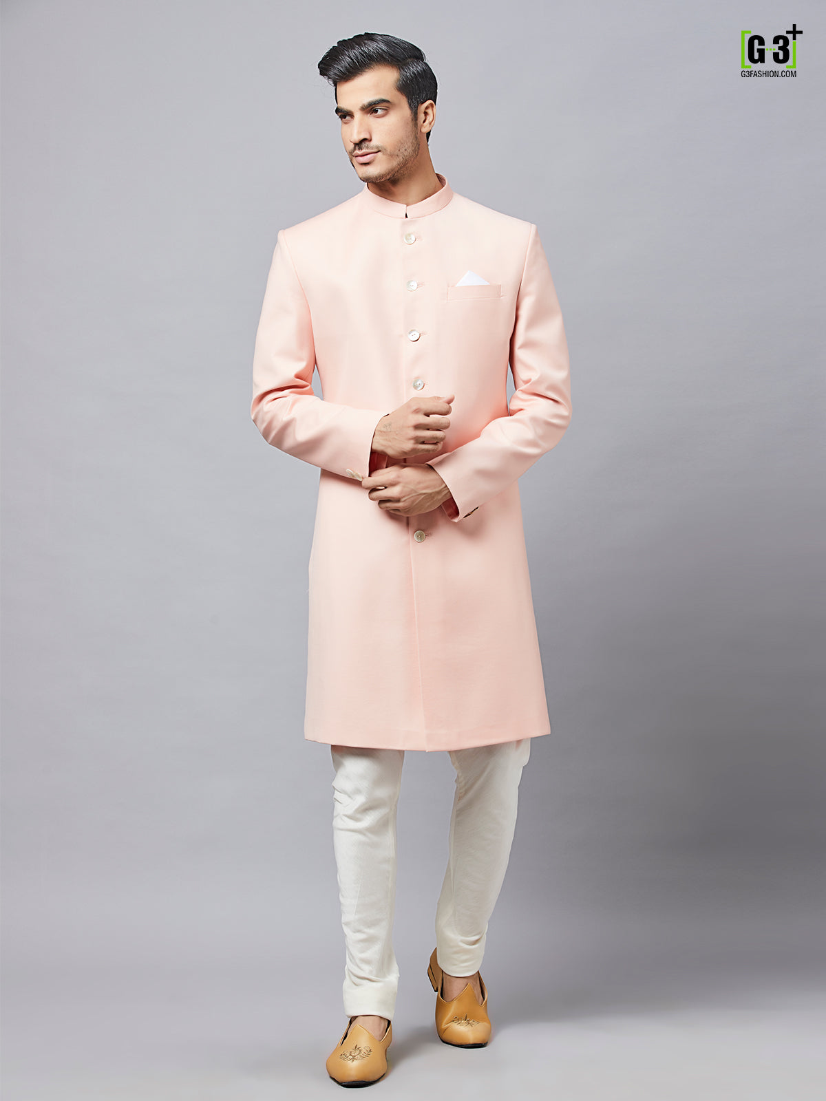 Peach cotton silk indo western for party