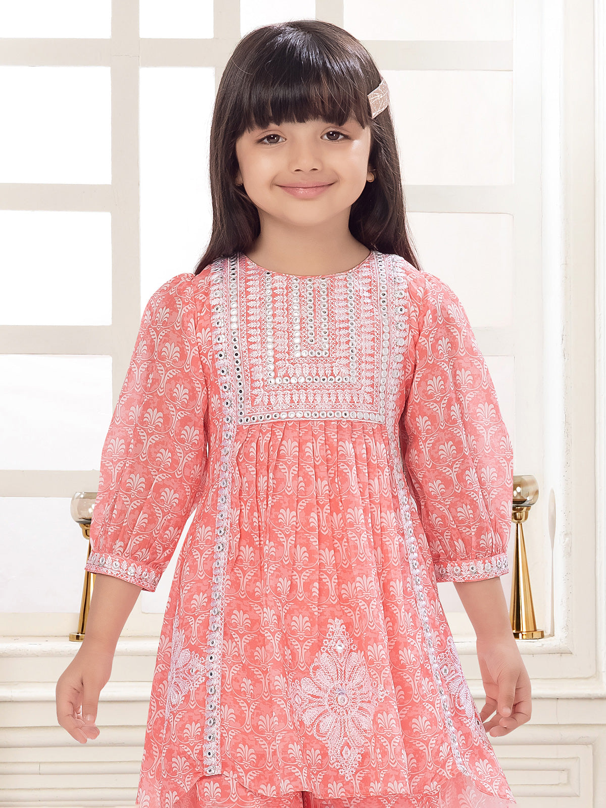 Peach georgette salwar suit with aabla work