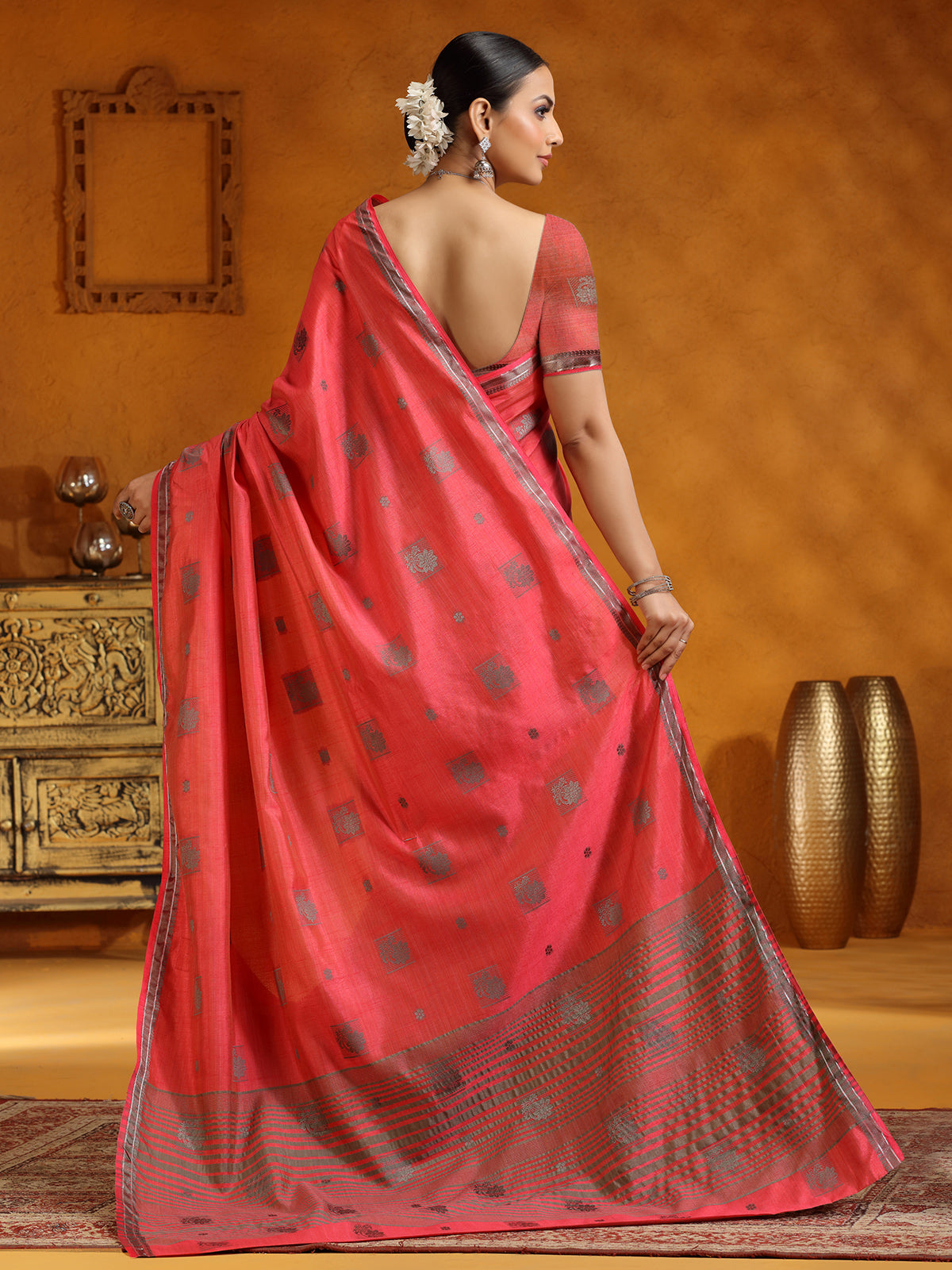 Peach silk festive wear saree