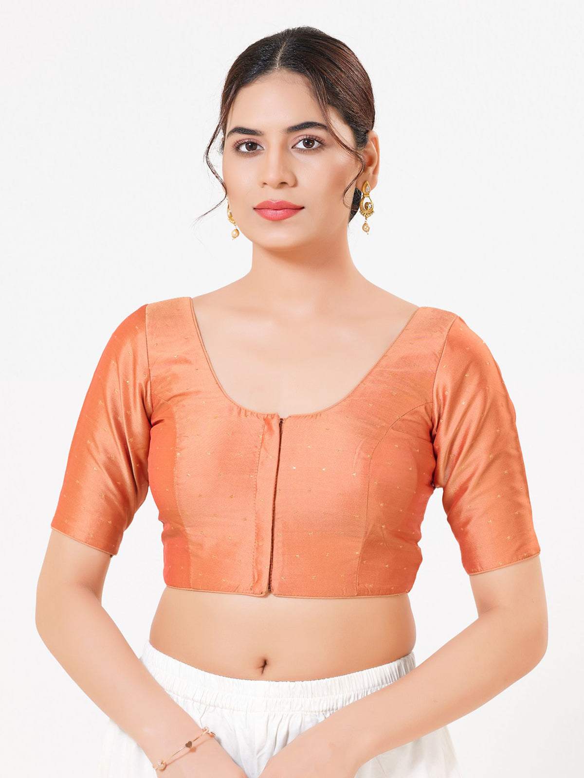 Peach tafeta silk zari festive wear blouse