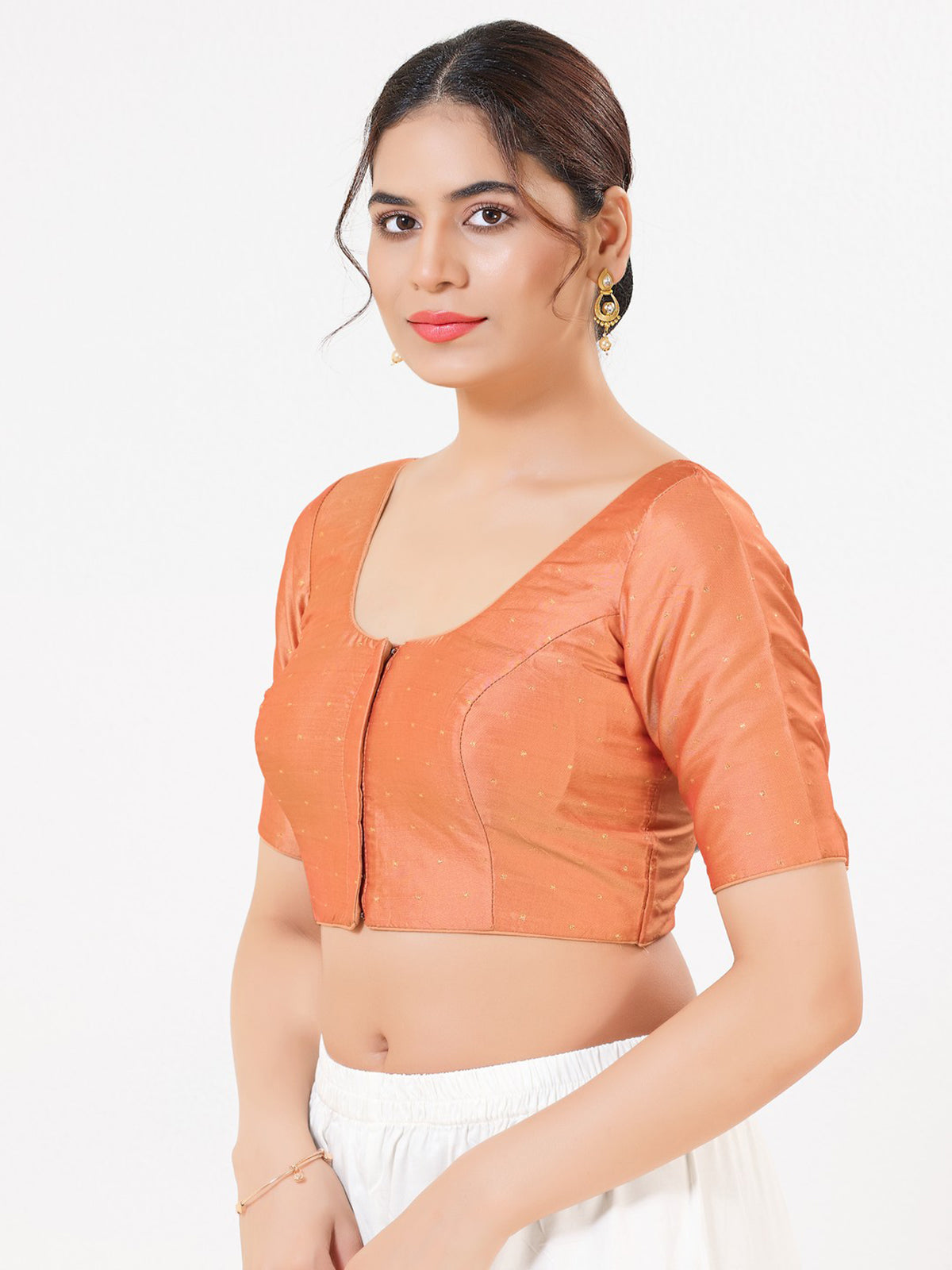 Peach tafeta silk zari festive wear blouse