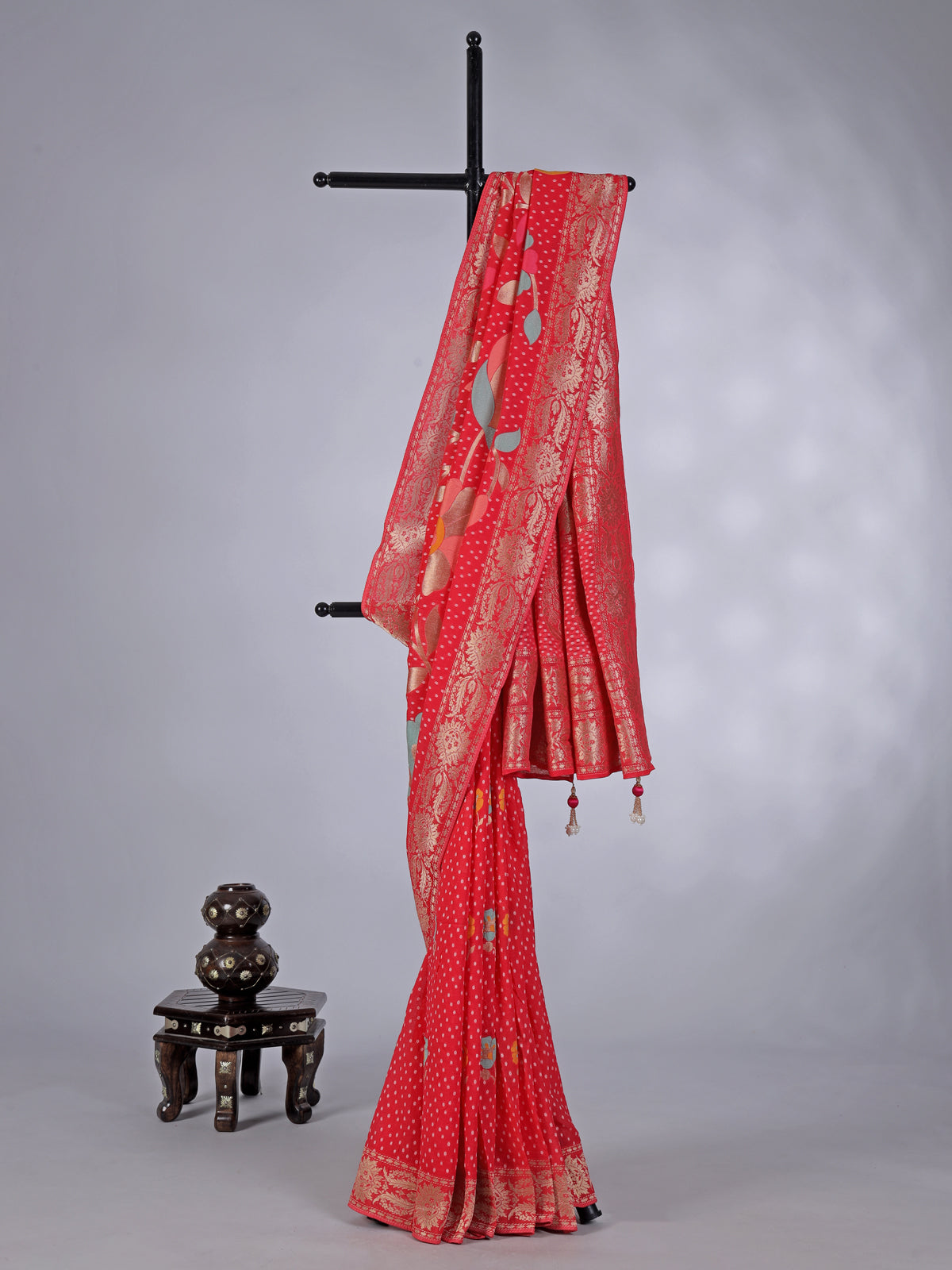 Pink semi georgette zari printed saree for wedding wear