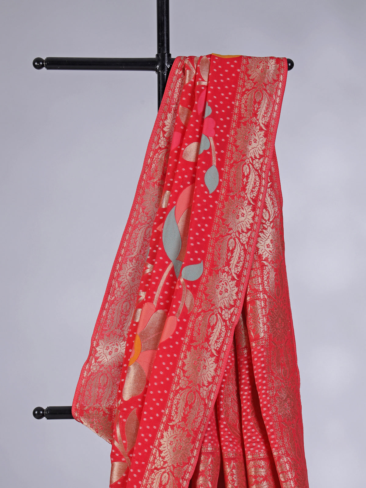 Pink semi georgette zari printed saree for wedding wear